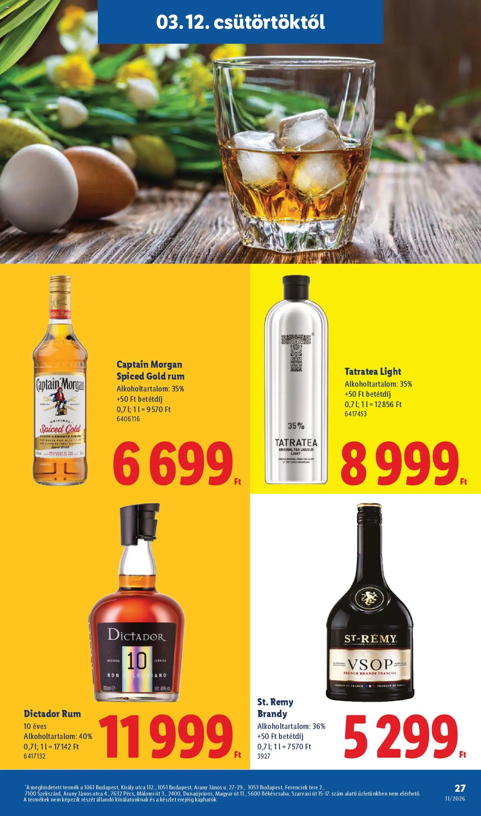 Lidl akciós ujság - amely érvényes a következő dátumtól: 12.03.2026 | Oldal: 27 | Termékek: Brandy, Rum, Captain morgan, Tea