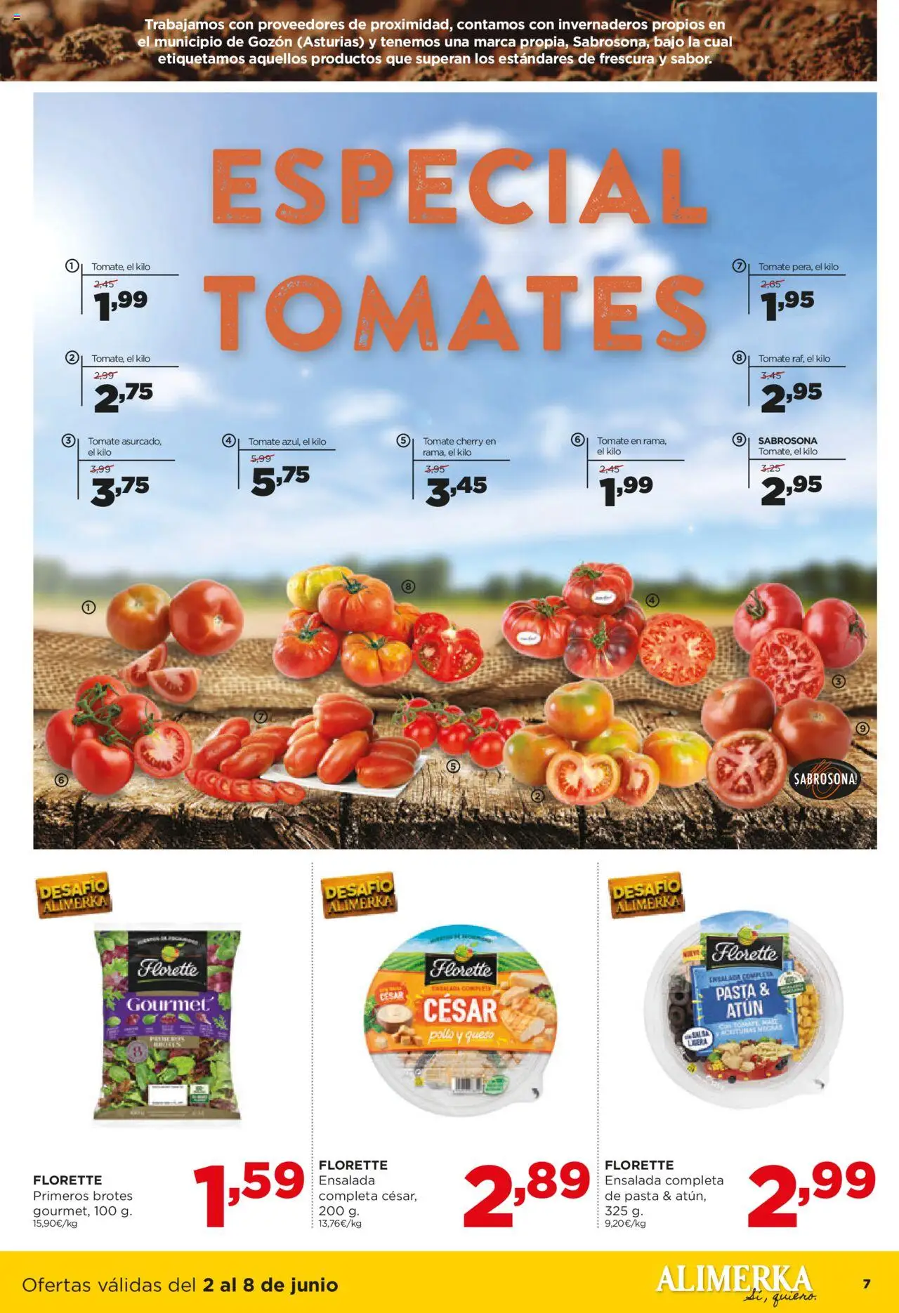 Alimerka folleto Asturias │ válido desde el 02.06.2025 | Página: 8 | Productos: Queso, Tomates, Pasta, Ensalada