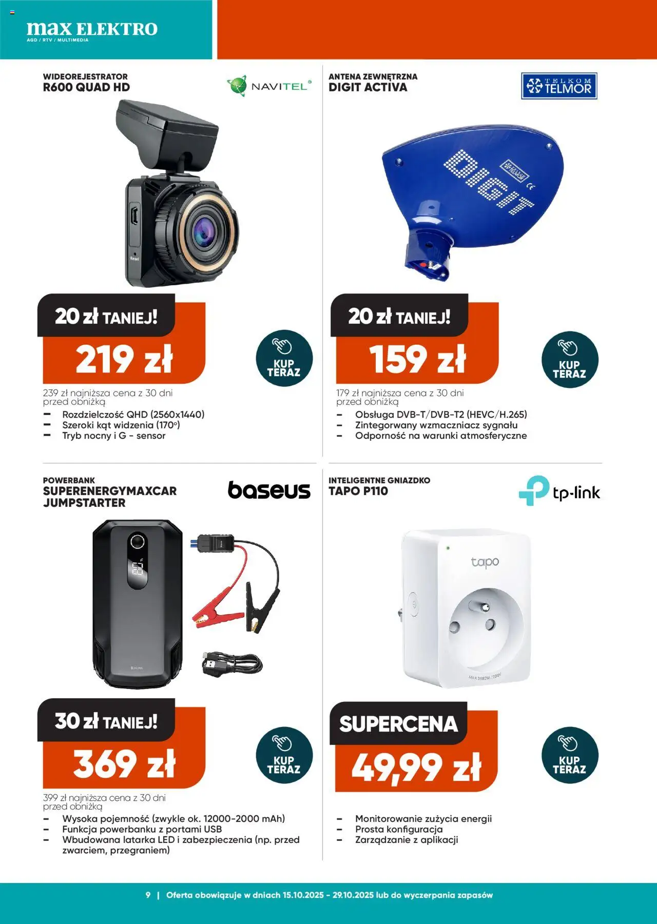 Max elektro Gazetka od 15.10.2025 | Strona: 9 | Produkty: USB, Powerbank