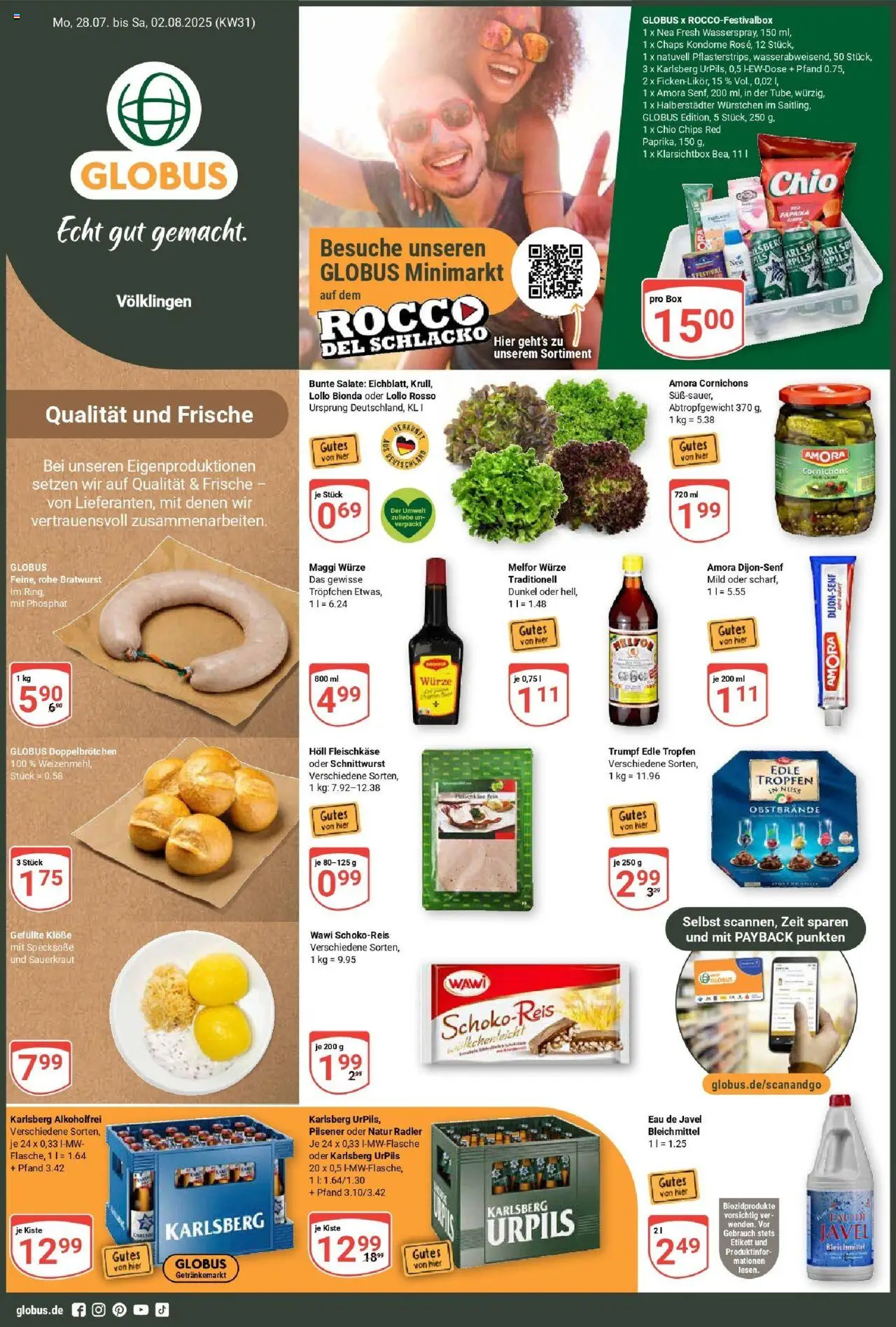 Globus prospekt Völklingen	 - gültig ab dem 28.07.2025 | Seite: 1 | Produkte: Box, Bratwurst, Radler, Chips