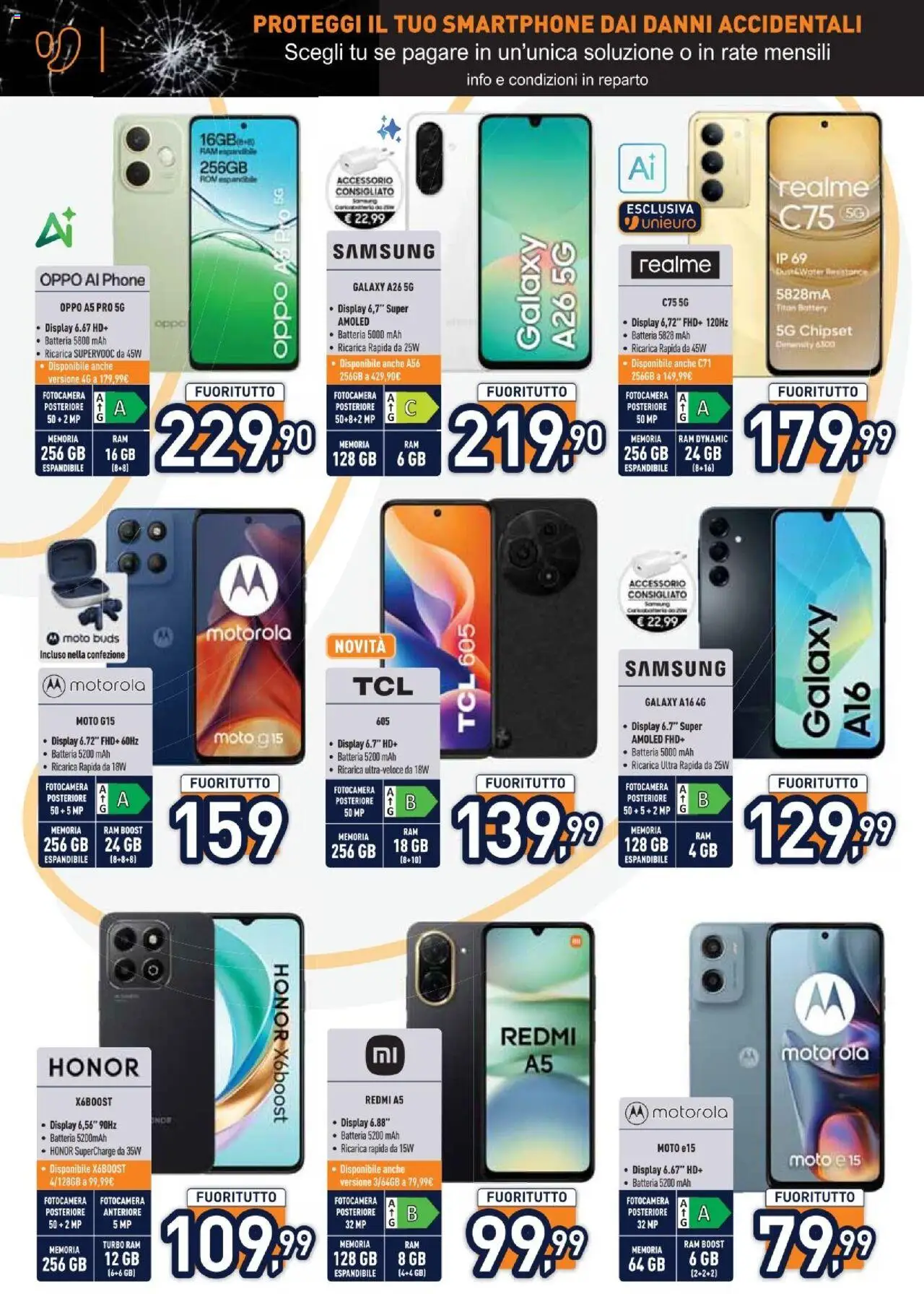Volantino Unieuro del 01.08.2025 | Pagina: 6 | Prodotti: Smartphone, Fotocamera, Batteria, Samsung
