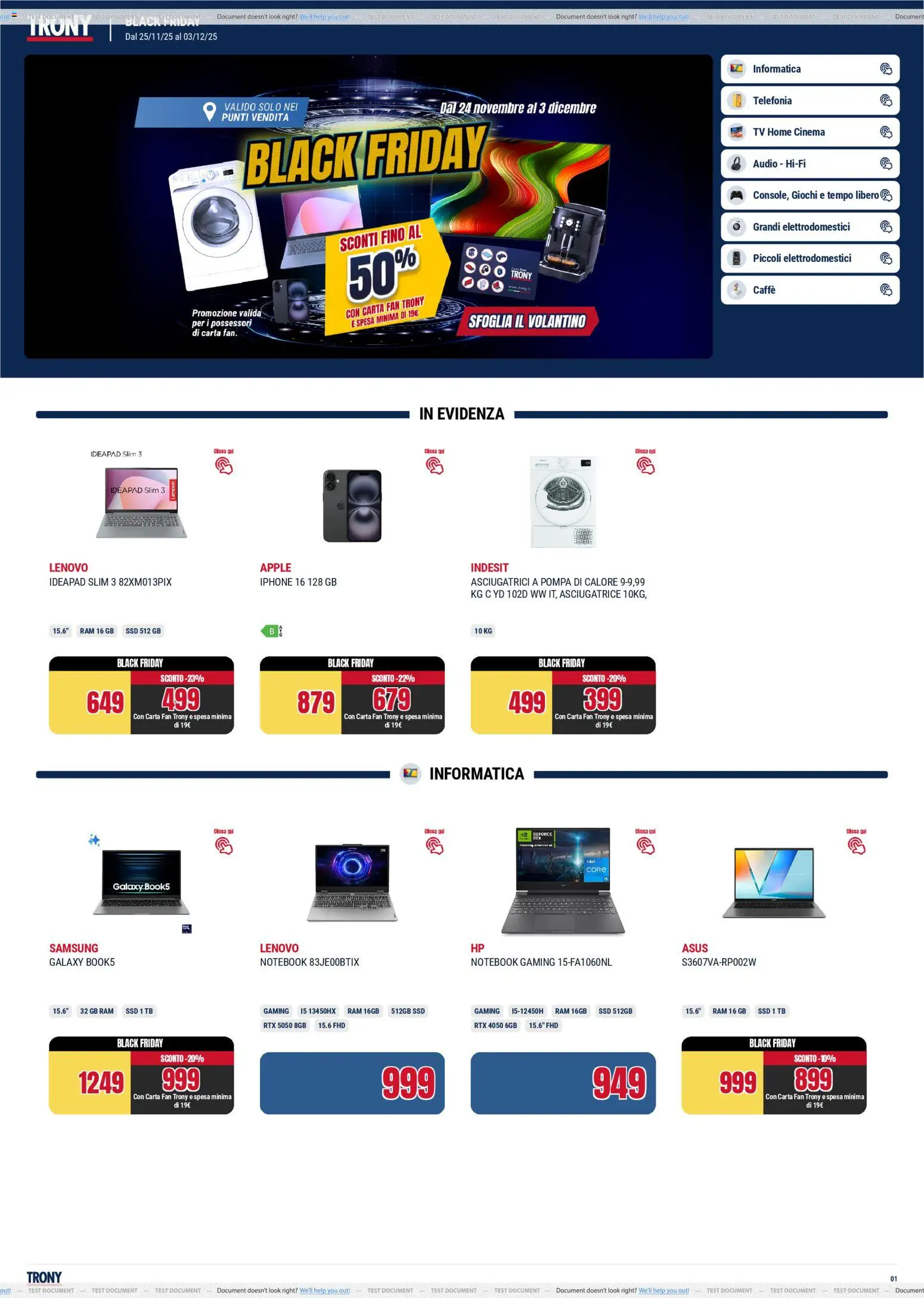 Volantino Trony del 24.11.2025 | Pagina: 1 | Prodotti: Notebook, Tè, Asciugatrice, Samsung