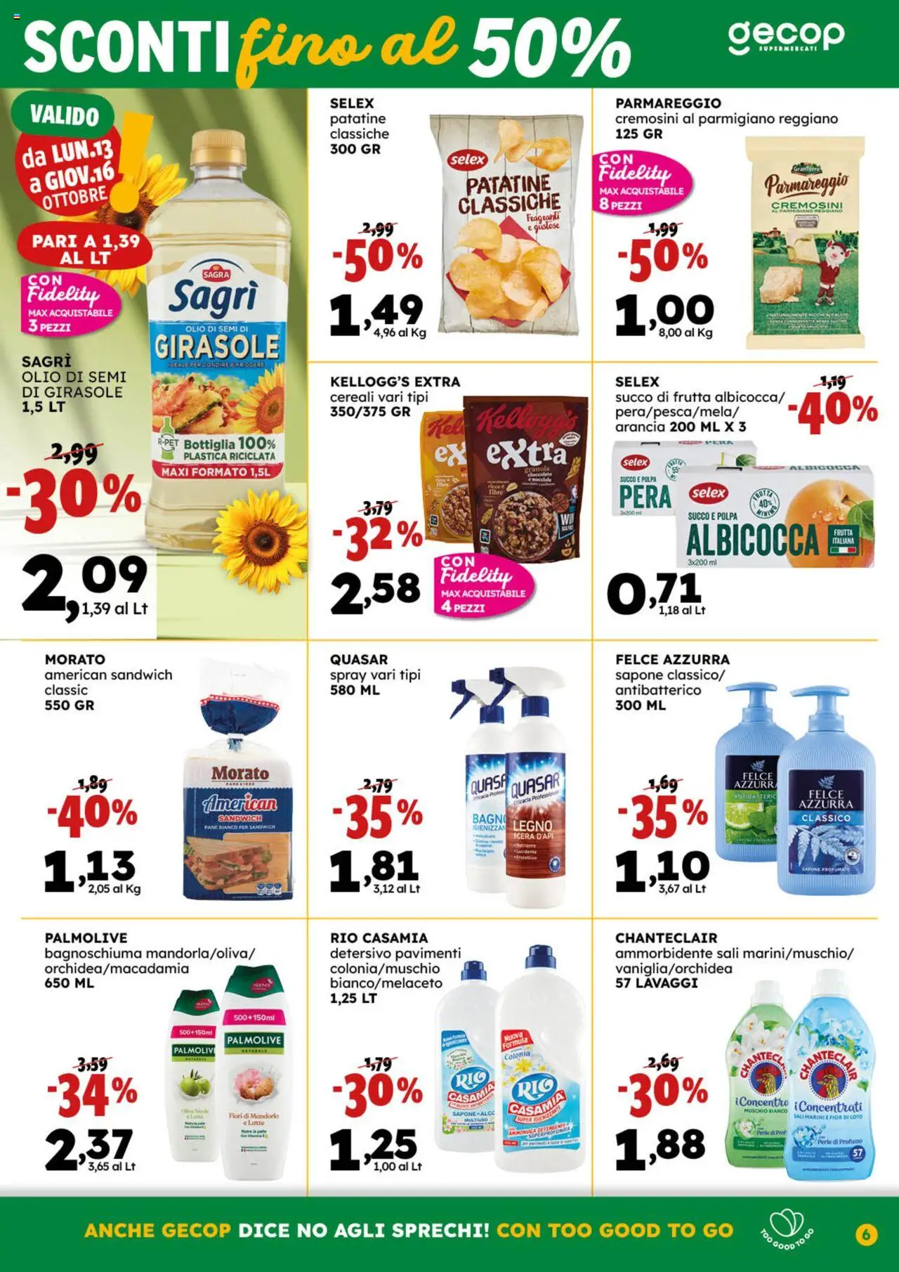 Volantino GECOP del 06.10.2025 | Pagina: 6 | Prodotti: Bagnoschiuma, Latte, Pera, Parmigiano