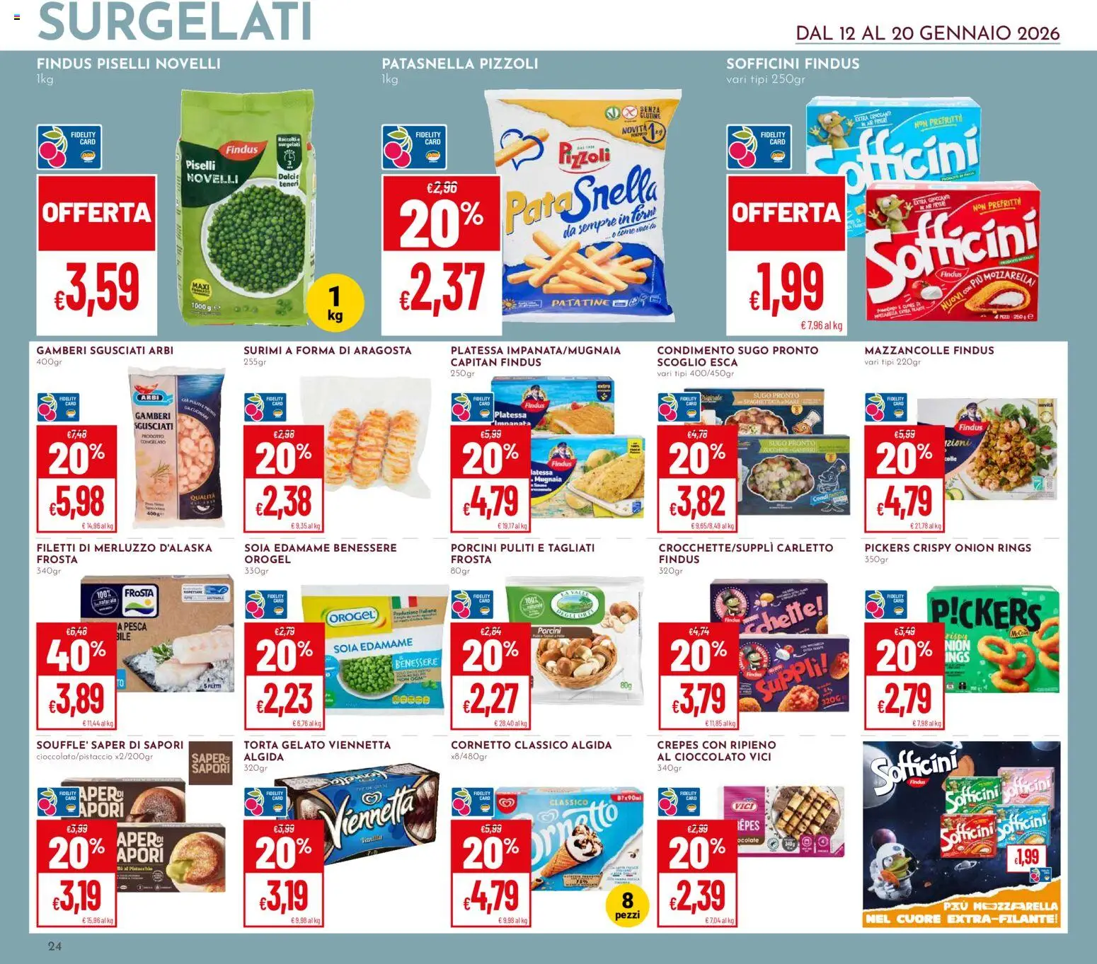 Volantino Pan del 12.01.2026 | Pagina: 24 | Prodotti: Cornetto, Gamberi, Patatine, Mazzancolle