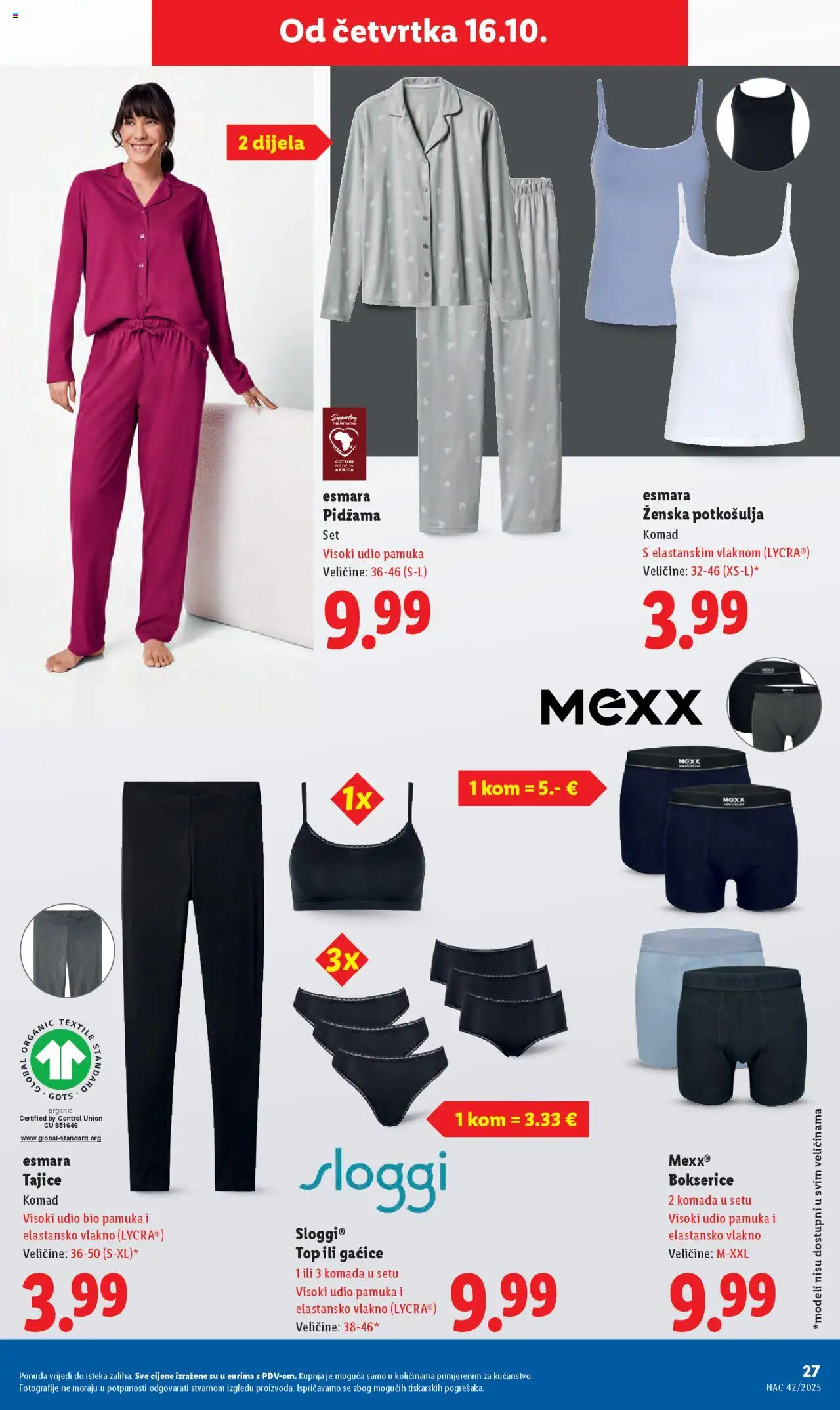 Lidl katalog | vrijedi od 16.10.2025 | Stranica: 27 | Proizvodi: Gaćice, Pidžama, Tajice, Bokserice
