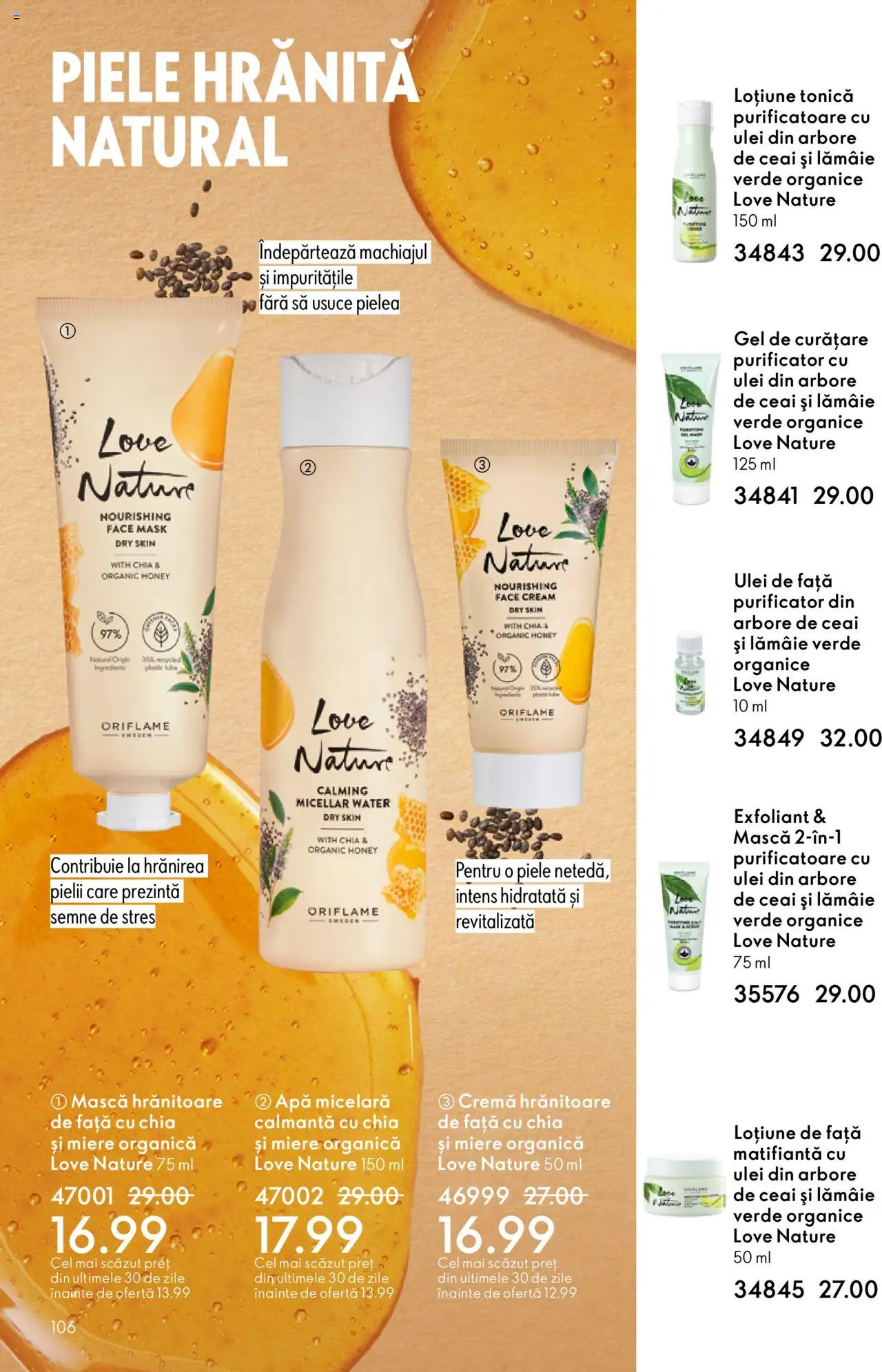 Noul catalog Oriflame – valabil de la 01.10.2025 | Pagină: 106 | Produse: Gel de curățare, Cremă, Apă micelară, Ceai