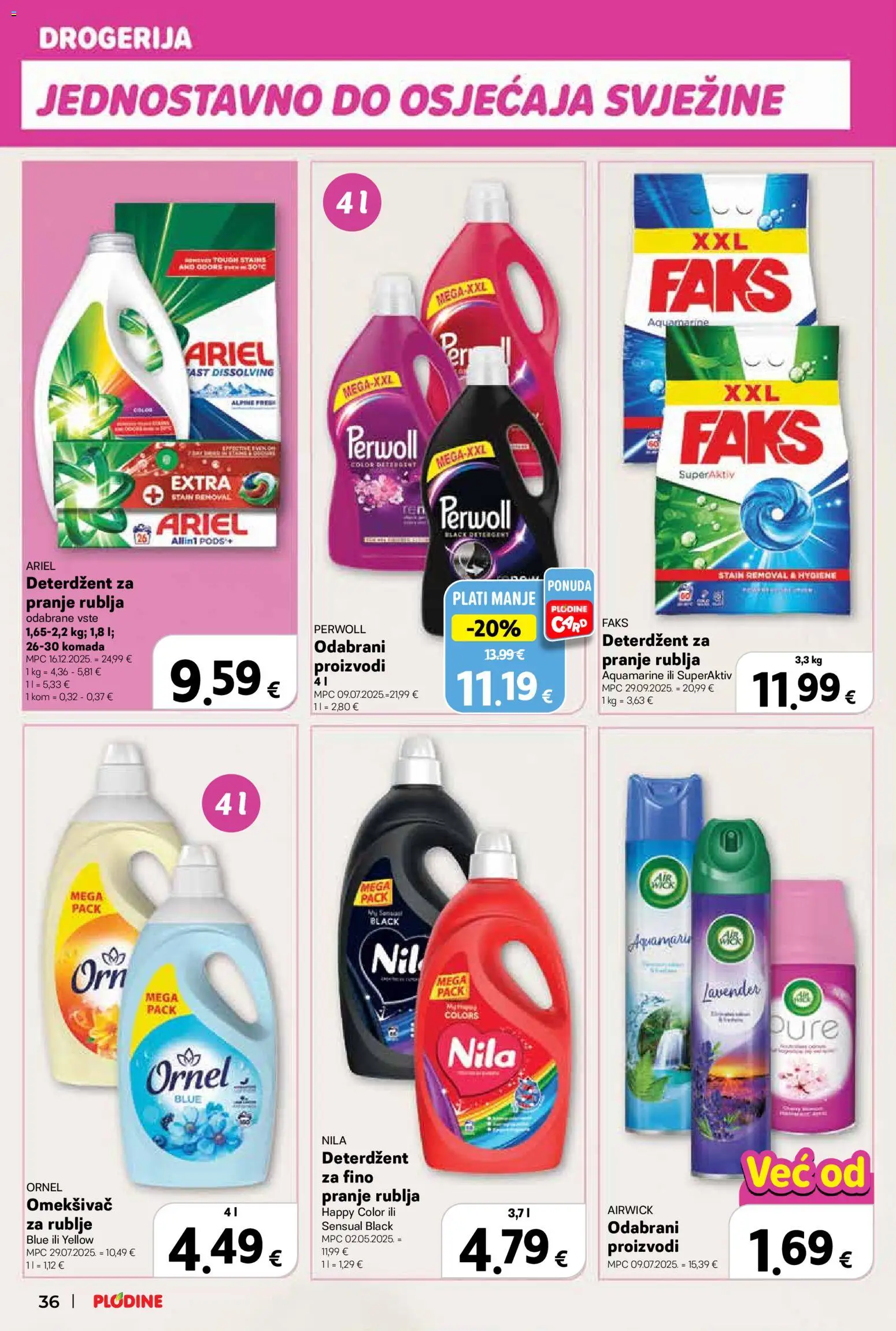 Plodine katalog | vrijedi od 15.04.2026 | Stranica: 36 | Proizvodi: Faks, Deterdžent, Perwoll, Ariel