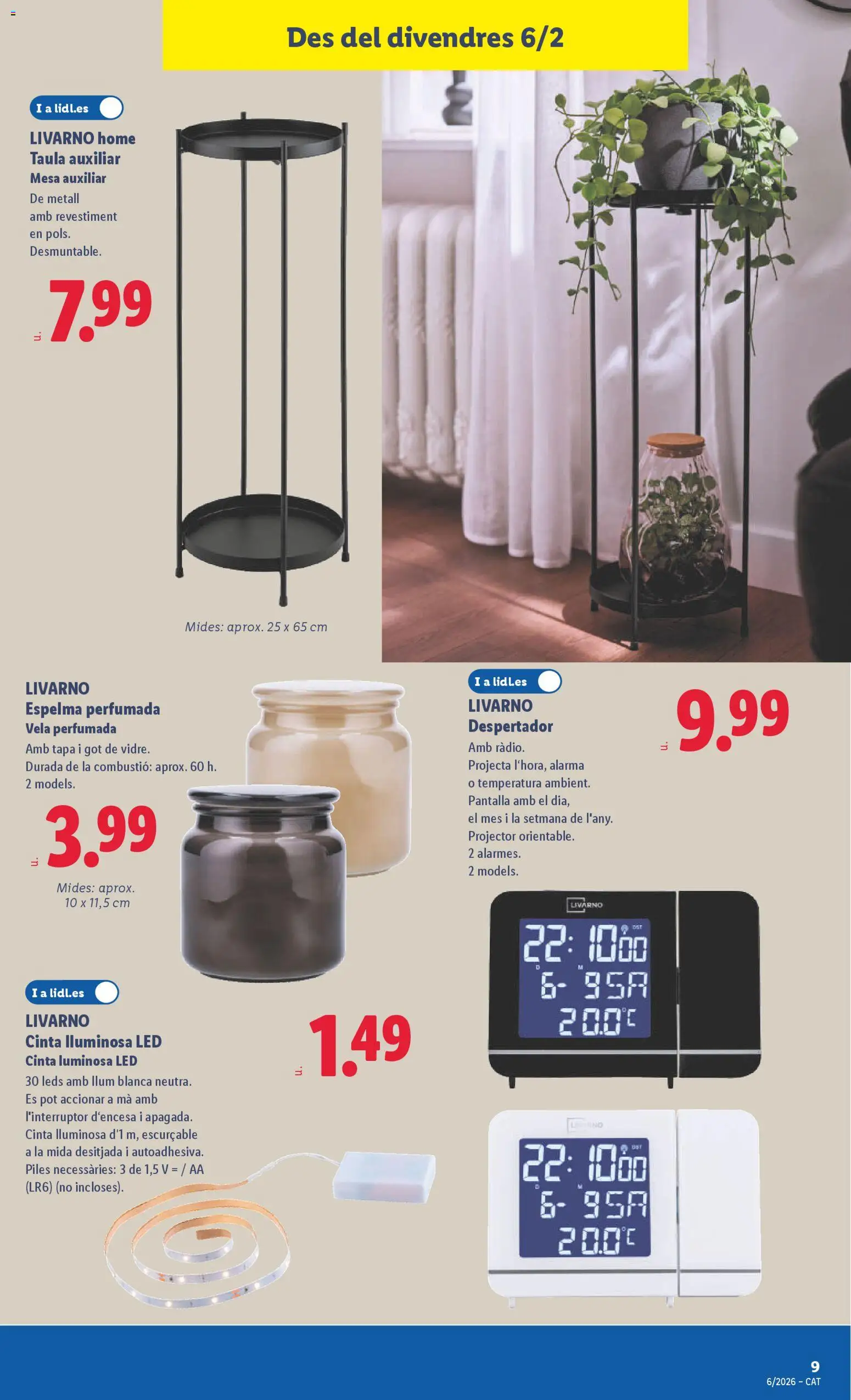 Lidl folleto de bazar │ válido desde el 02.02.2026 | Página: 21 | Productos: Vela, Despertador, Mesa auxiliar, Mesa