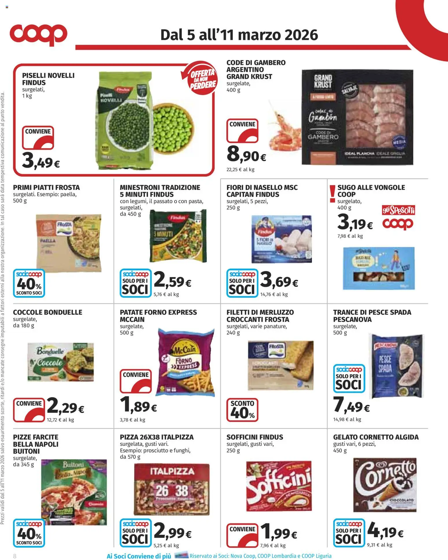 Volantino COOP del 05.03.2026 | Pagina: 8 | Prodotti: Cornetto, Merluzzo, Patate, Pesce spada