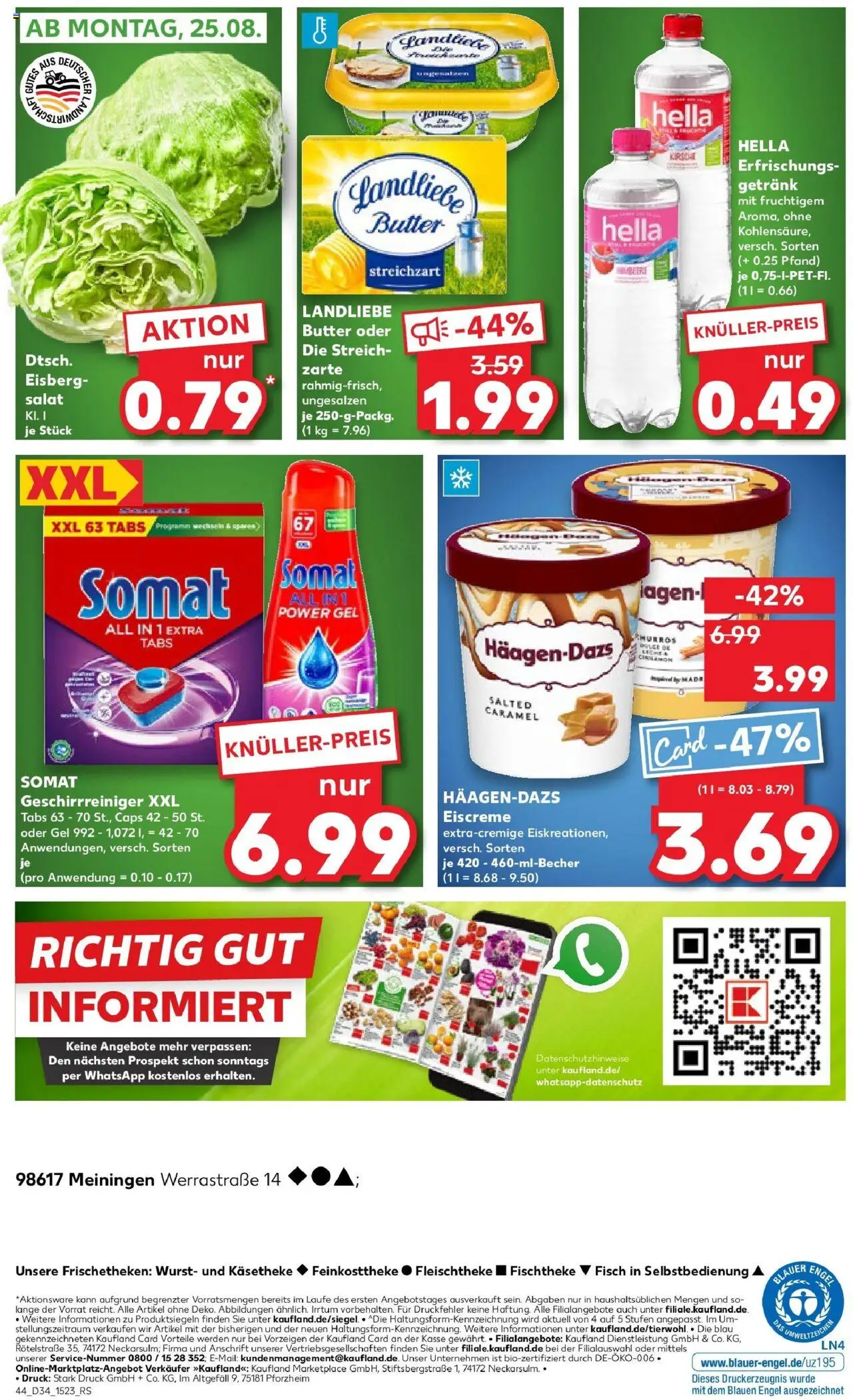 Kaufland prospekt Meiningen	 - gültig ab dem 21.08.2025 | Seite: 44 | Produkte: Butter, Landliebe butter, Wurst, Salat
