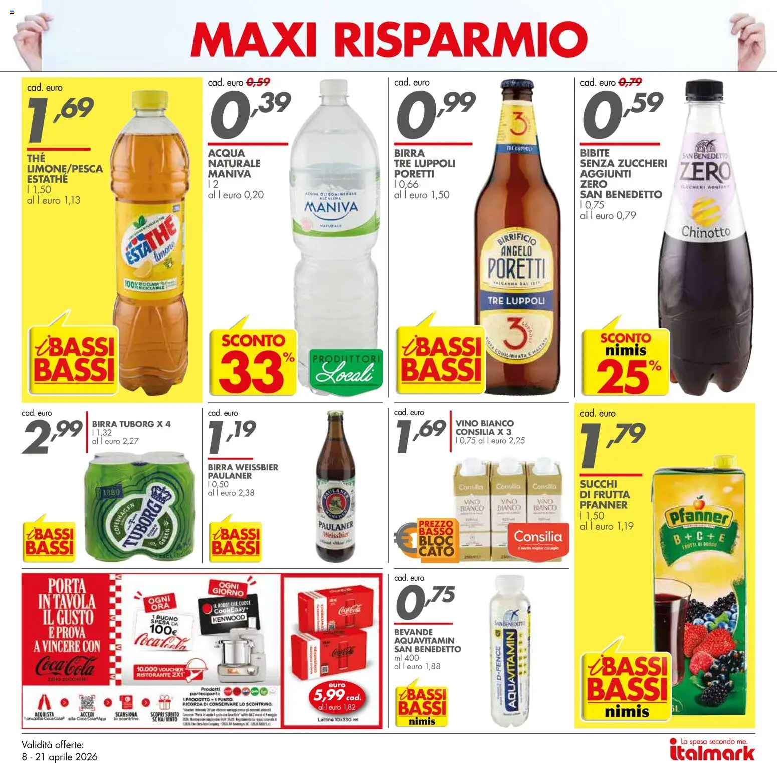 Volantino Italmark del 08.04.2026 | Pagina: 6 | Prodotti: Chinotto, Vino, Vino bianco, Coca Cola