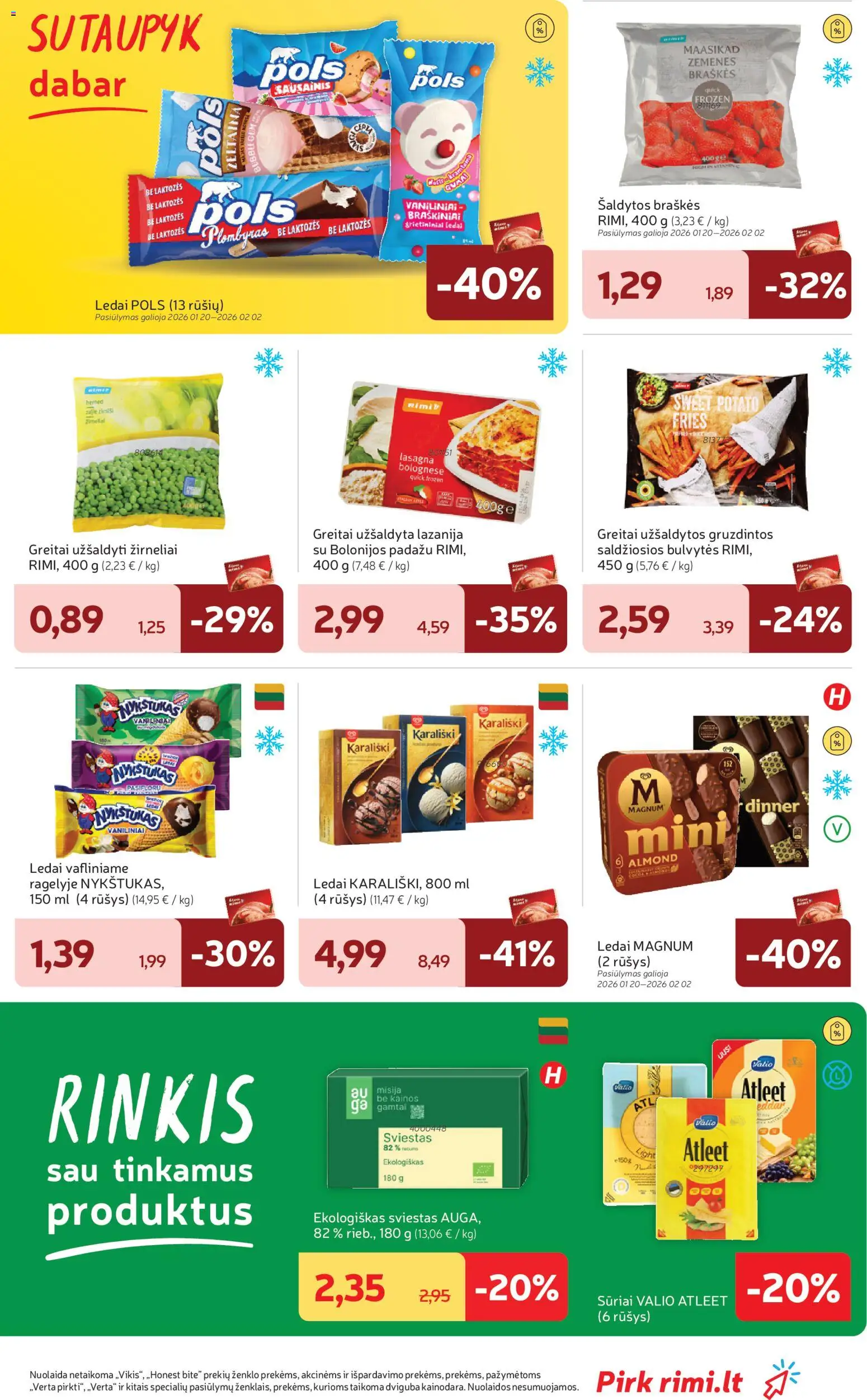 Rimi akcijos nuo 20.01.2026 | Puslapis: 13 | Prekių: Ledai, Sviestas, Plombyras, Žirneliai