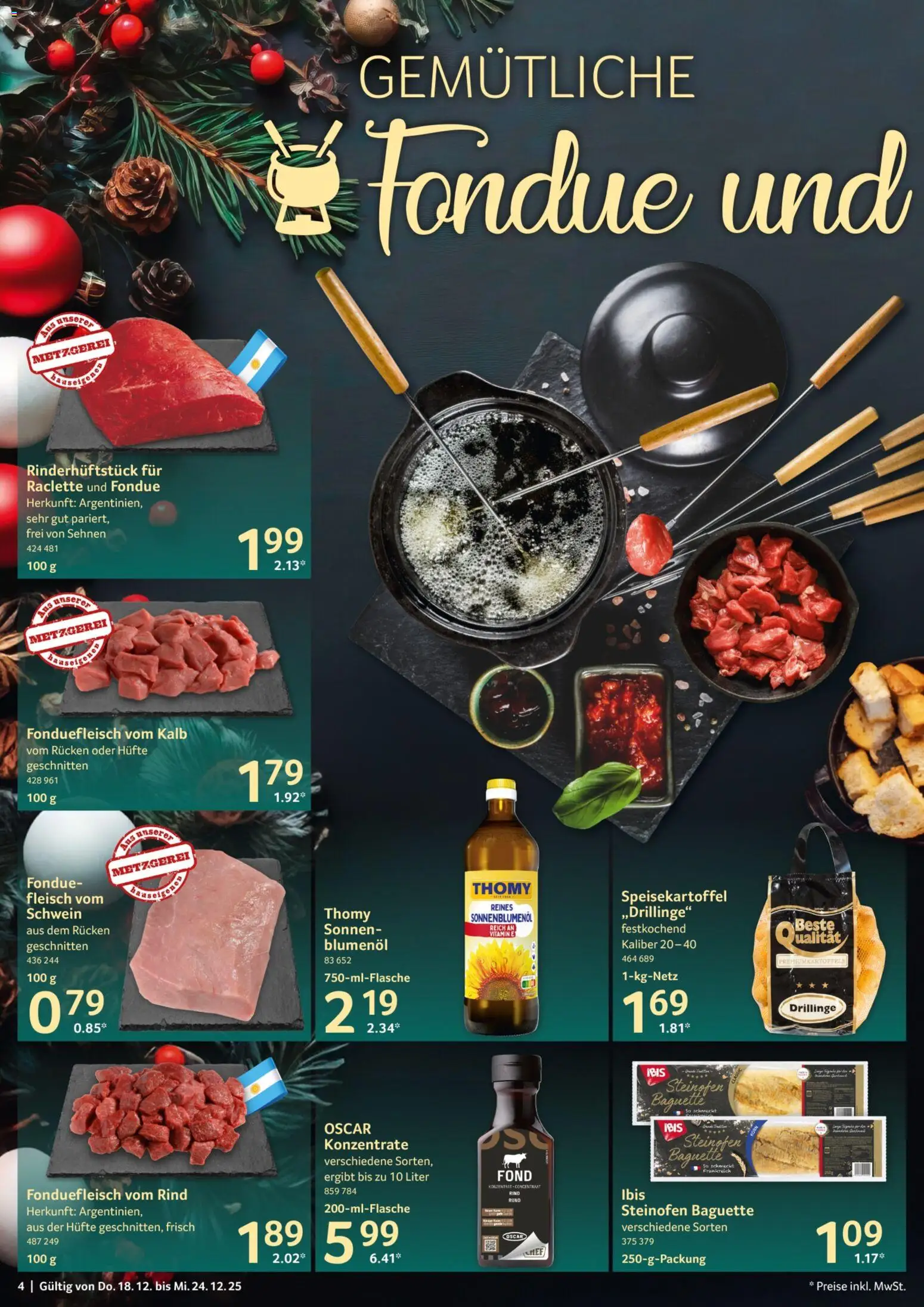 Selgros Prospekt 	 – gültig ab 18.12.2025 | Seite: 4 | Produkte: Sonnenblumenol, Baguette, Fondue, Fleisch