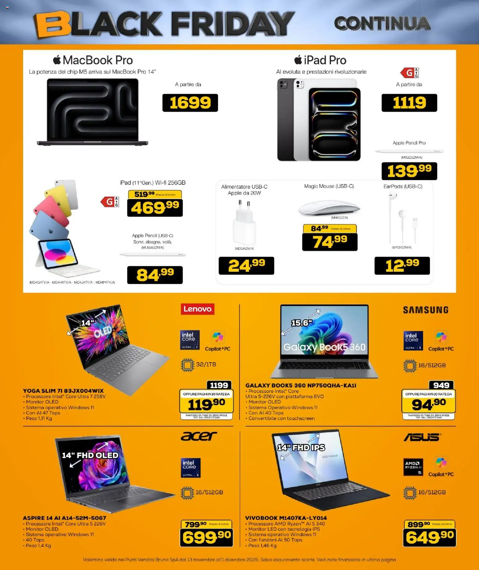 Volantino BRUNO del 13.11.2025 | Pagina: 9 | Prodotti: Monitor, Mouse, Macbook, Samsung