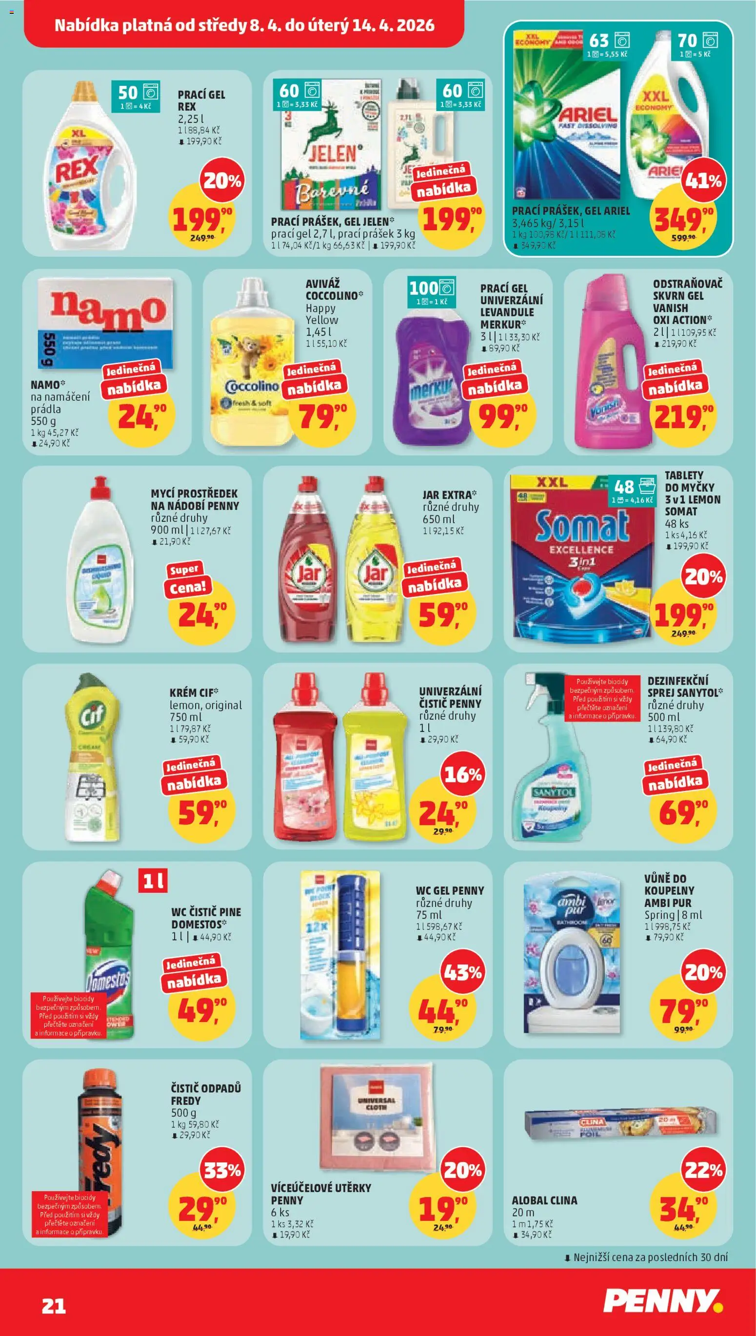 Penny Market leták od 08.04.2026 | Strana: 21 | Produkty: Ariel, Čistič odpadů, Prací Prášek, Sanytol