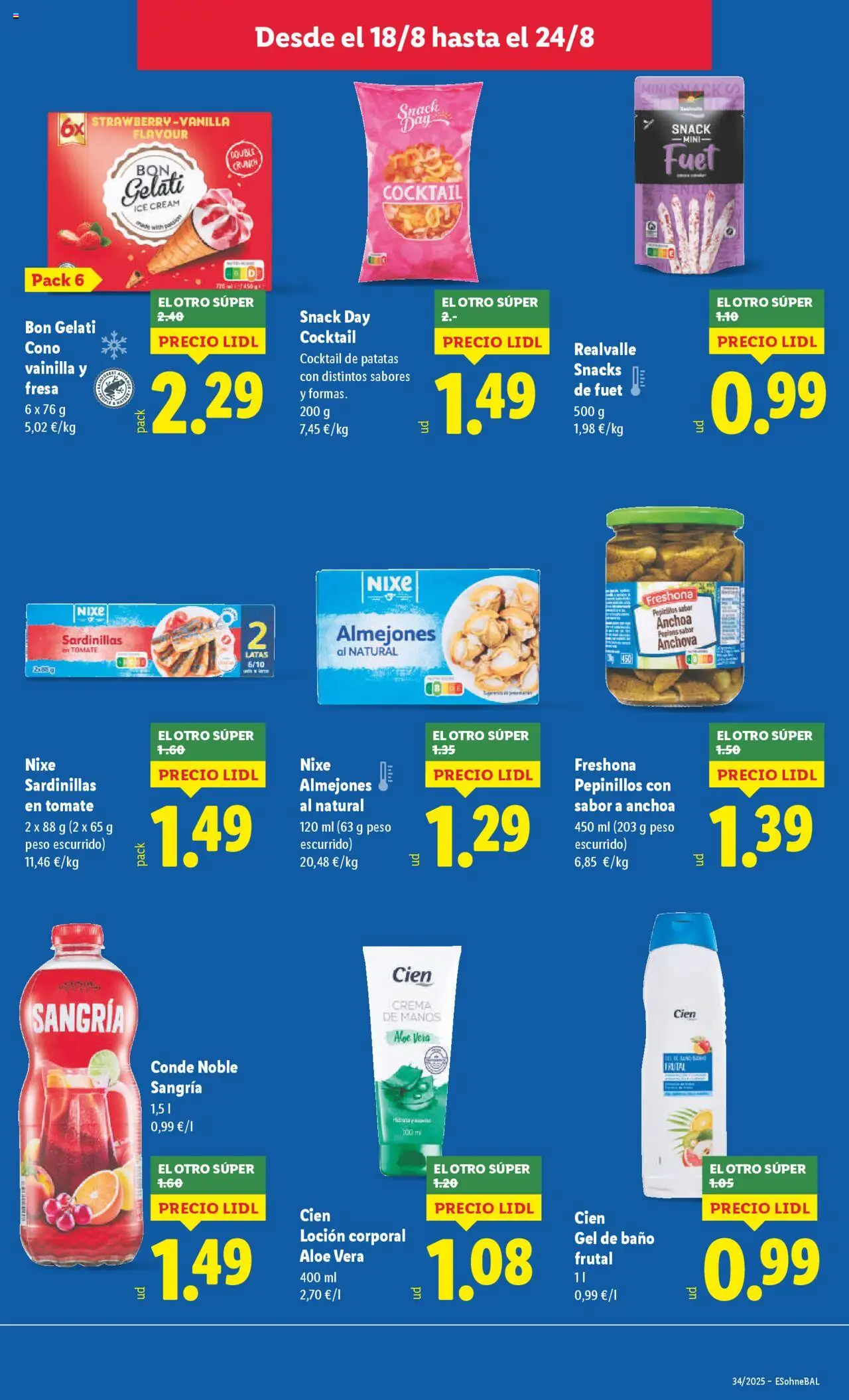Lidl catálogo VAL │ válido desde el 18.08.2025 | Página: 3 | Productos: Gel de baño, Pepinos, Anchoa, Baño