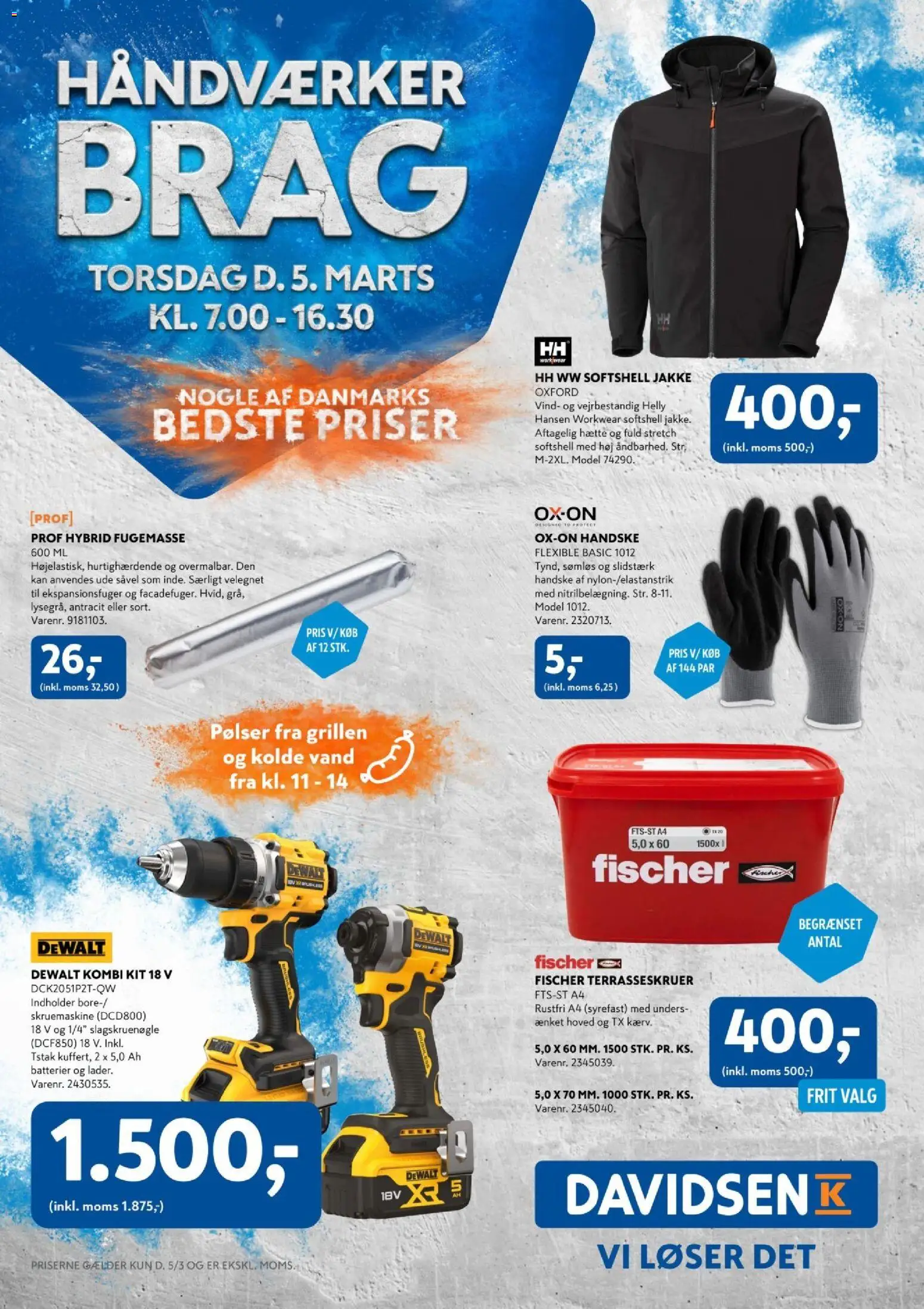 Davidsen tilbudsavis – gyldig fra 05.03.2026 | Side: 1 | Produkter: Pølser, Batterier, Jakke, Søm