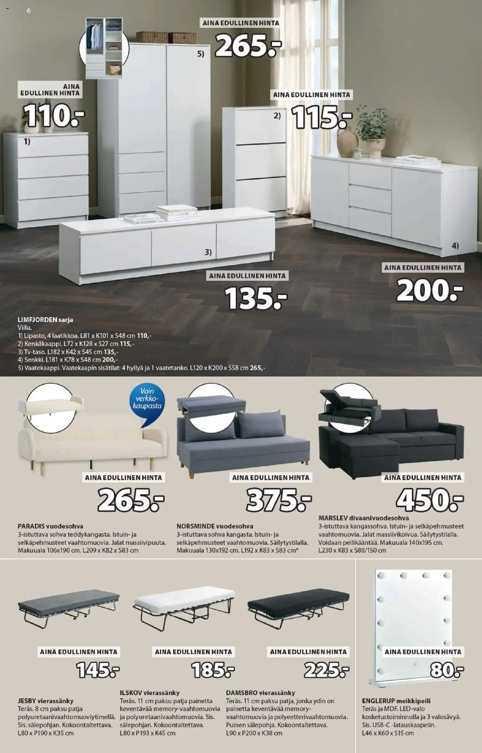 JYSK tarjoukset – voimassa 05.02.2026 alkaen | Sivu: 6 | Tuotteet: Meikkipeili, Patja, Sohva