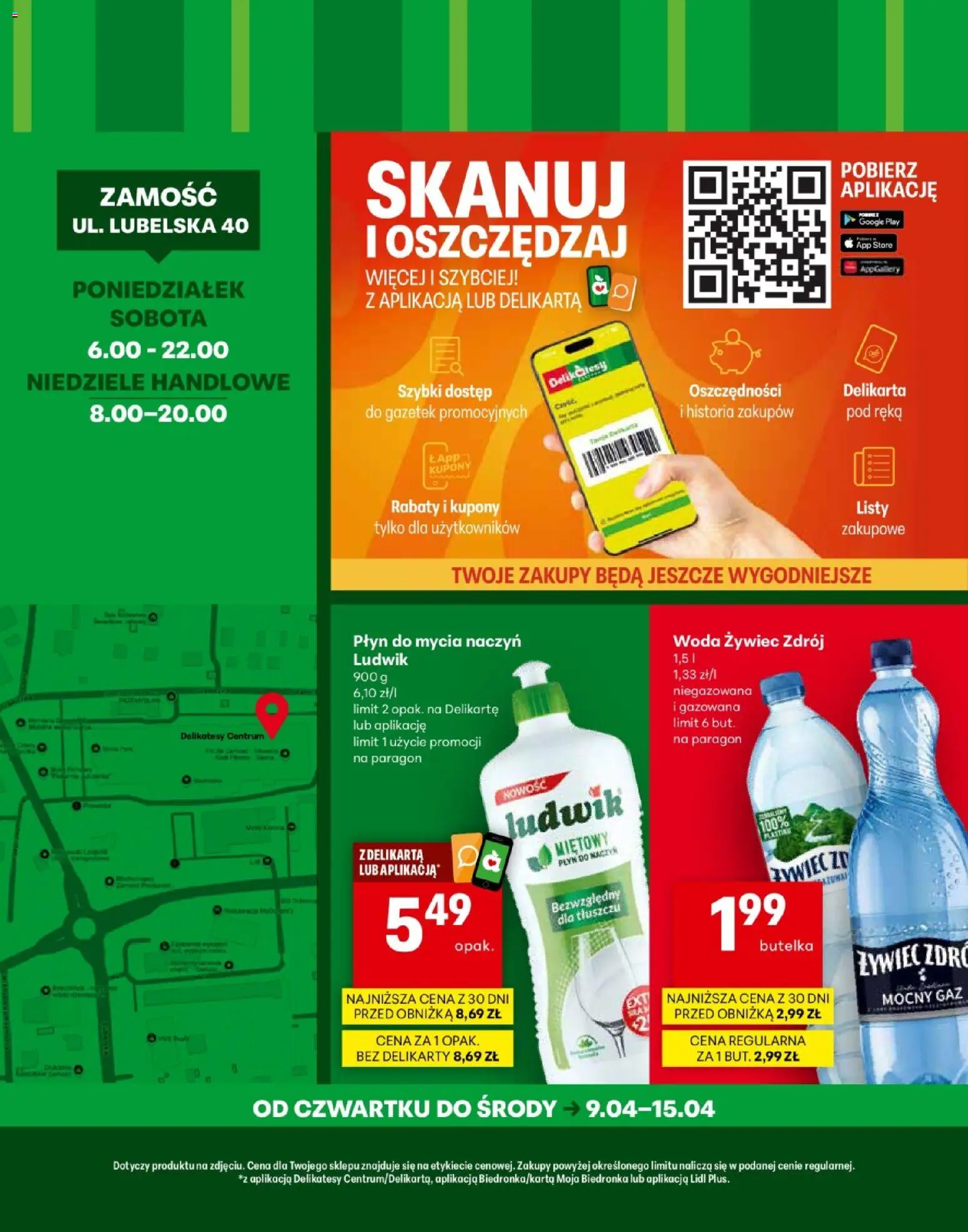 Delikatesy Centrum gazetka Zamość Otwarcie od 09.04.2026 | Strona: 4 | Produkty: Woda żywiec, Delikatesy, Woda, Płyn do mycia naczyń