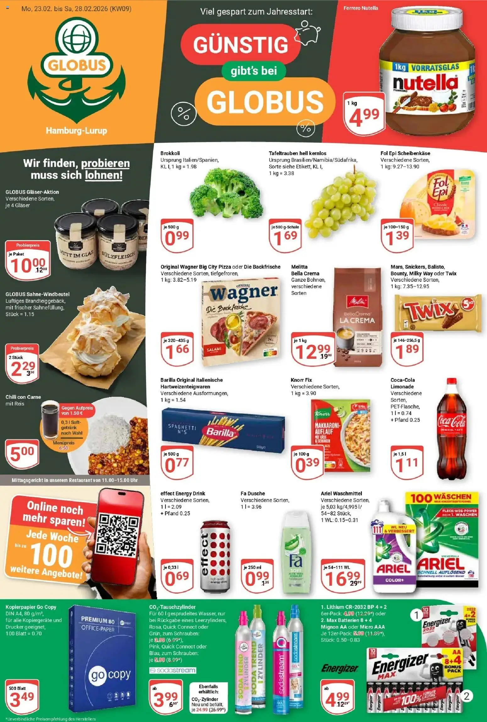 Globus Prospekt Hamburg – gültig ab 23.02.2026 | Seite: 1 | Produkte: Dusche, Brokkoli, Uhr, Drucker