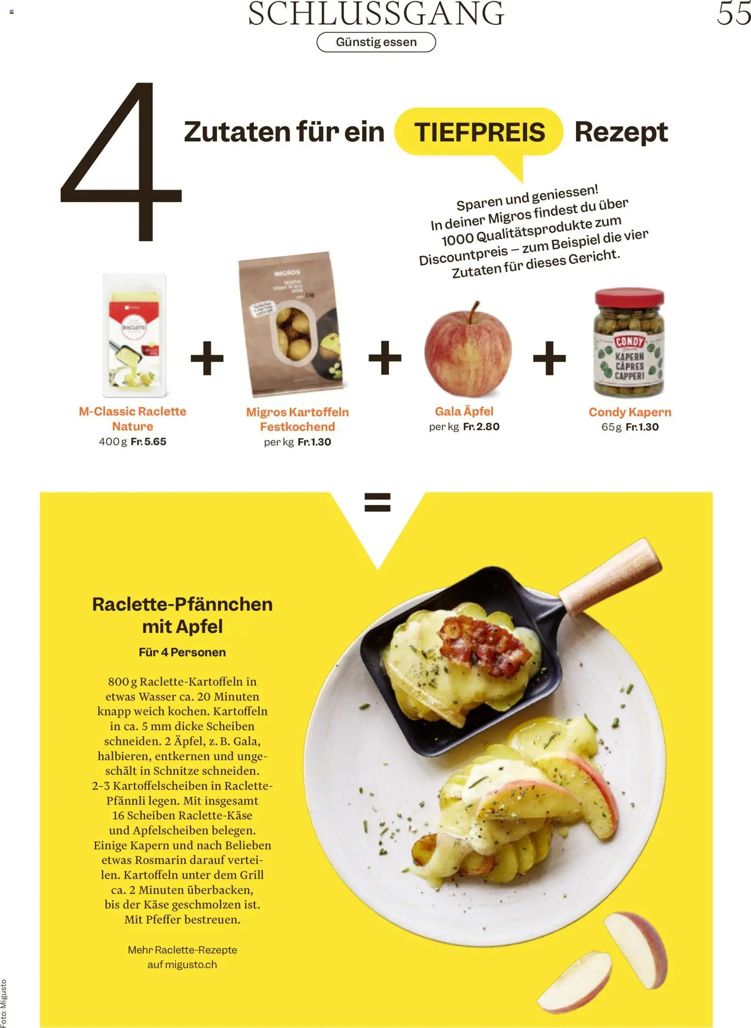 Migros Magazin – gültig ab 18.02.2026 | Seite: 55 | Produkte: Äpfel, Wasser, Raclette, Grill