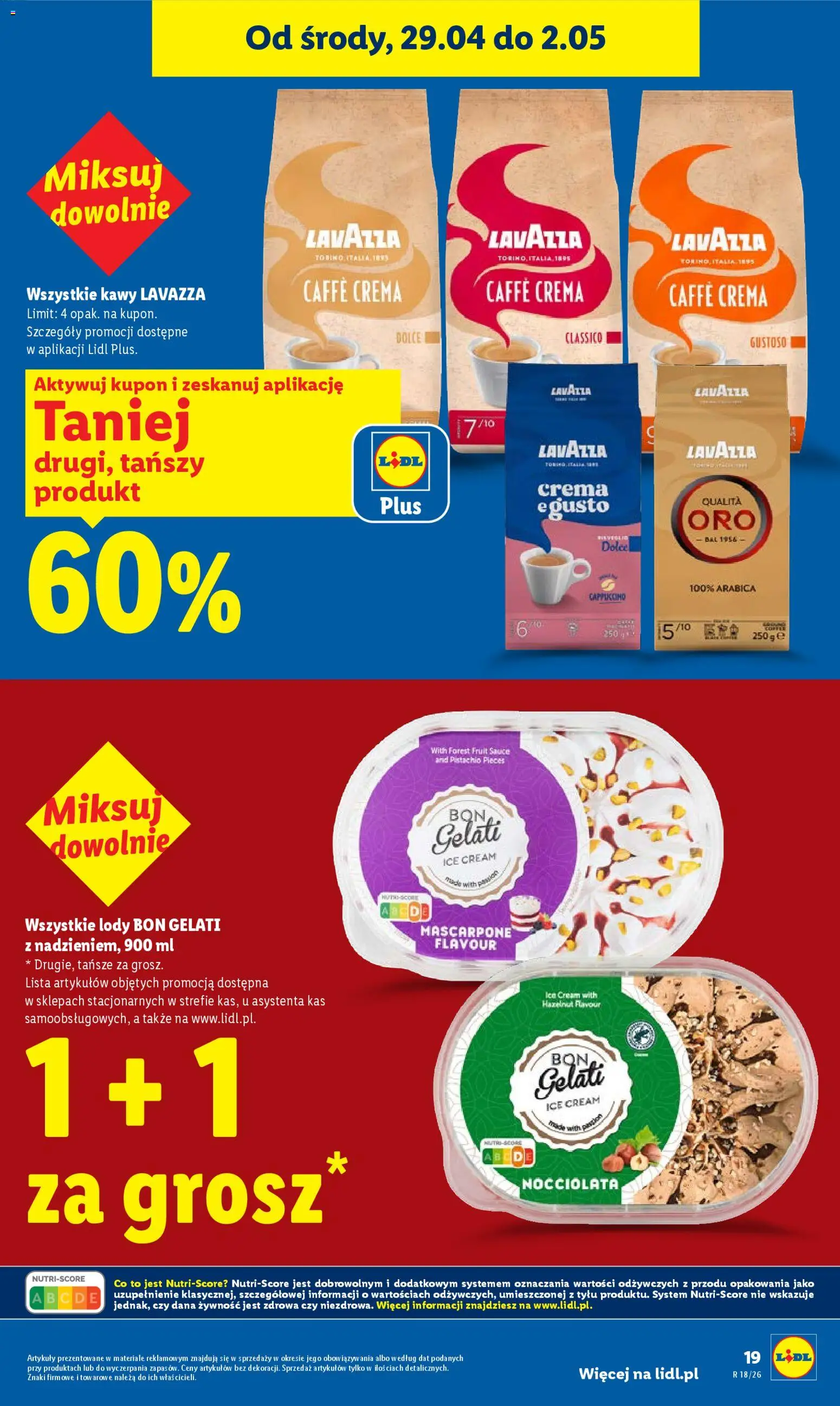 Lidl gazetka od 29.04.2026 | Strona: 19 | Produkty: Lavazza, Cappuccino, Mascarpone, Lody