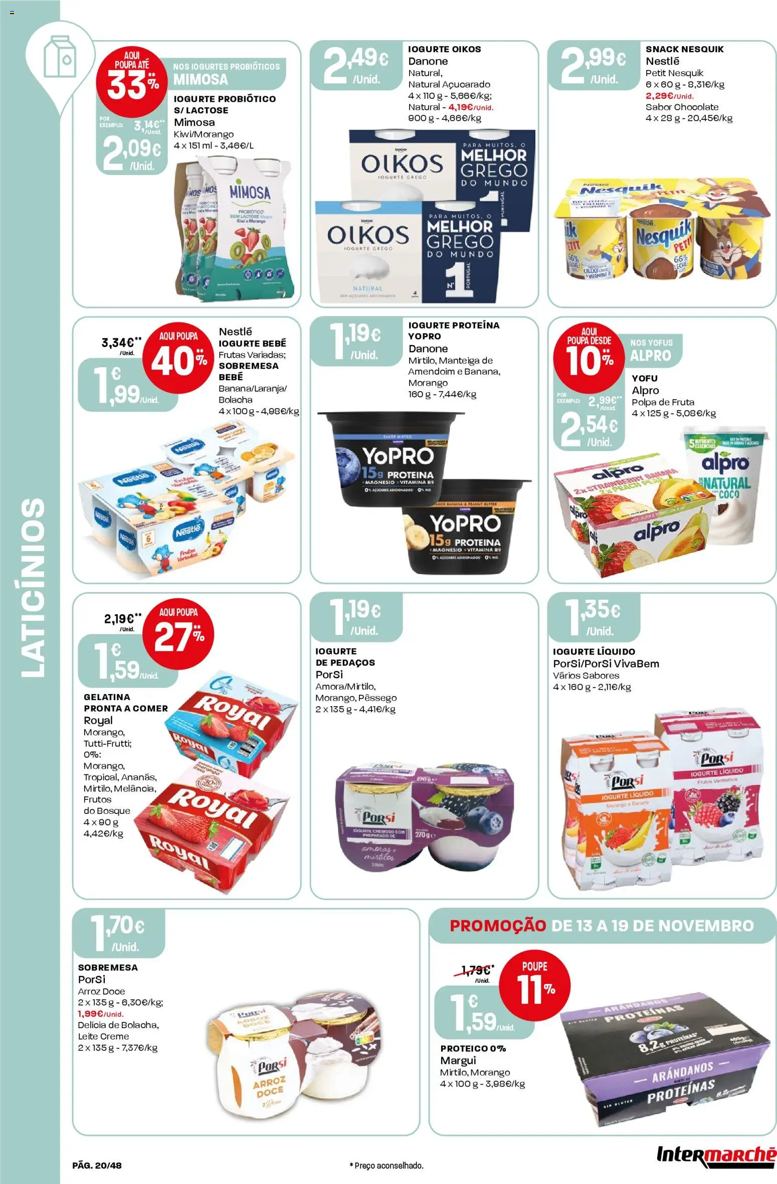 Intermarché folheto │ válido de 13.11.2025 | Página: 20 | Produtos: Iogurtes, Leite, Iogurte, Iogurte liquido