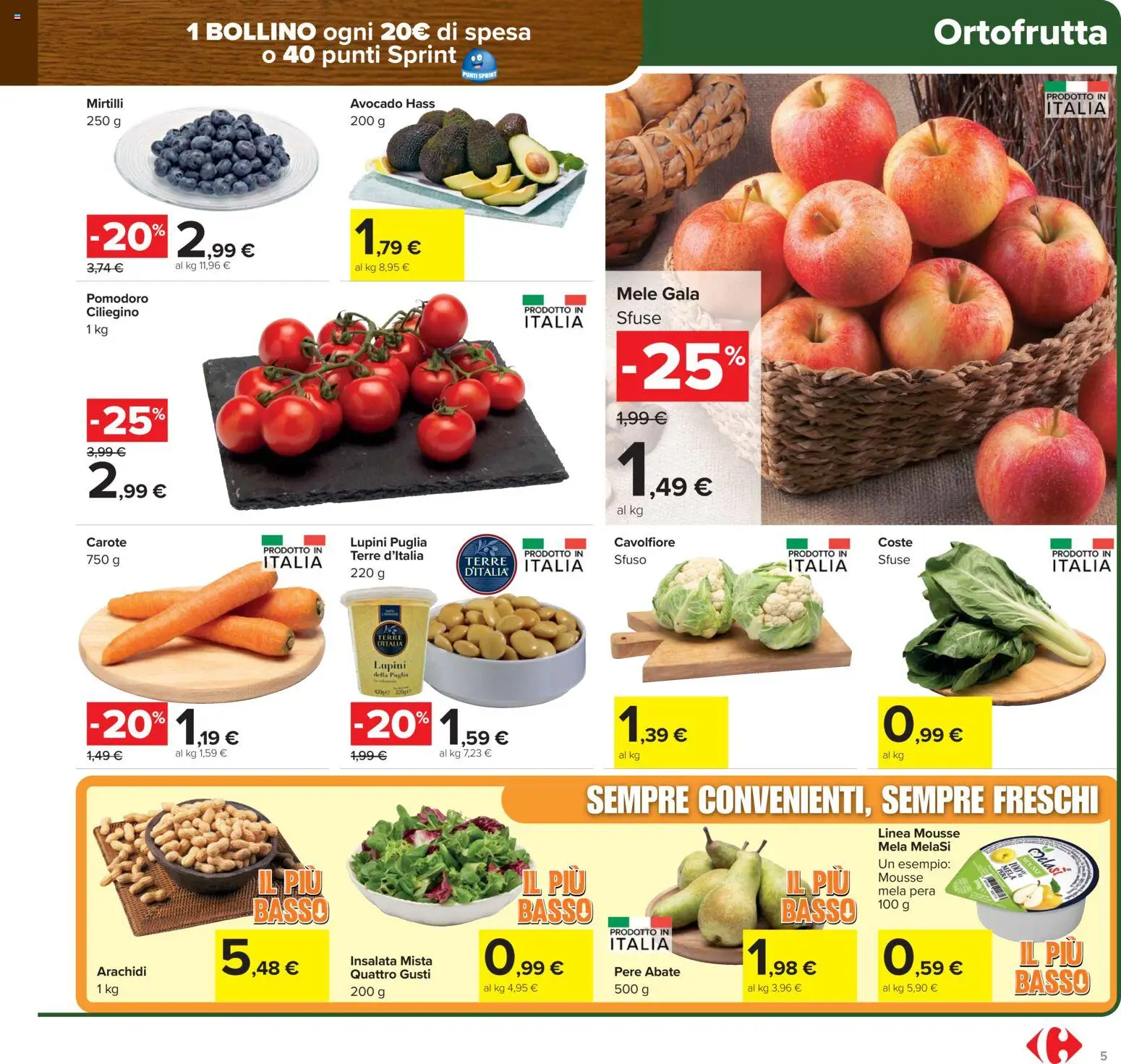 Volantino Carrefour del 17.02.2026 | Pagina: 5 | Prodotti: Lupini, Mele, Insalata, Mirtilli