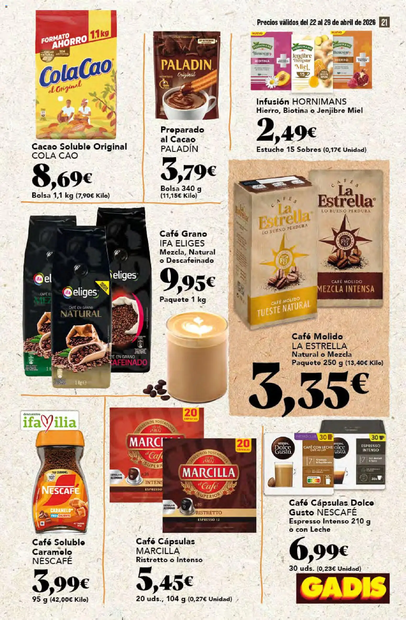 Gadis folleto │ válido desde el 22.04.2026 | Página: 21 | Productos: Leche, Té, Μηχανή καφέ, Φρυγανιές σικάλεως