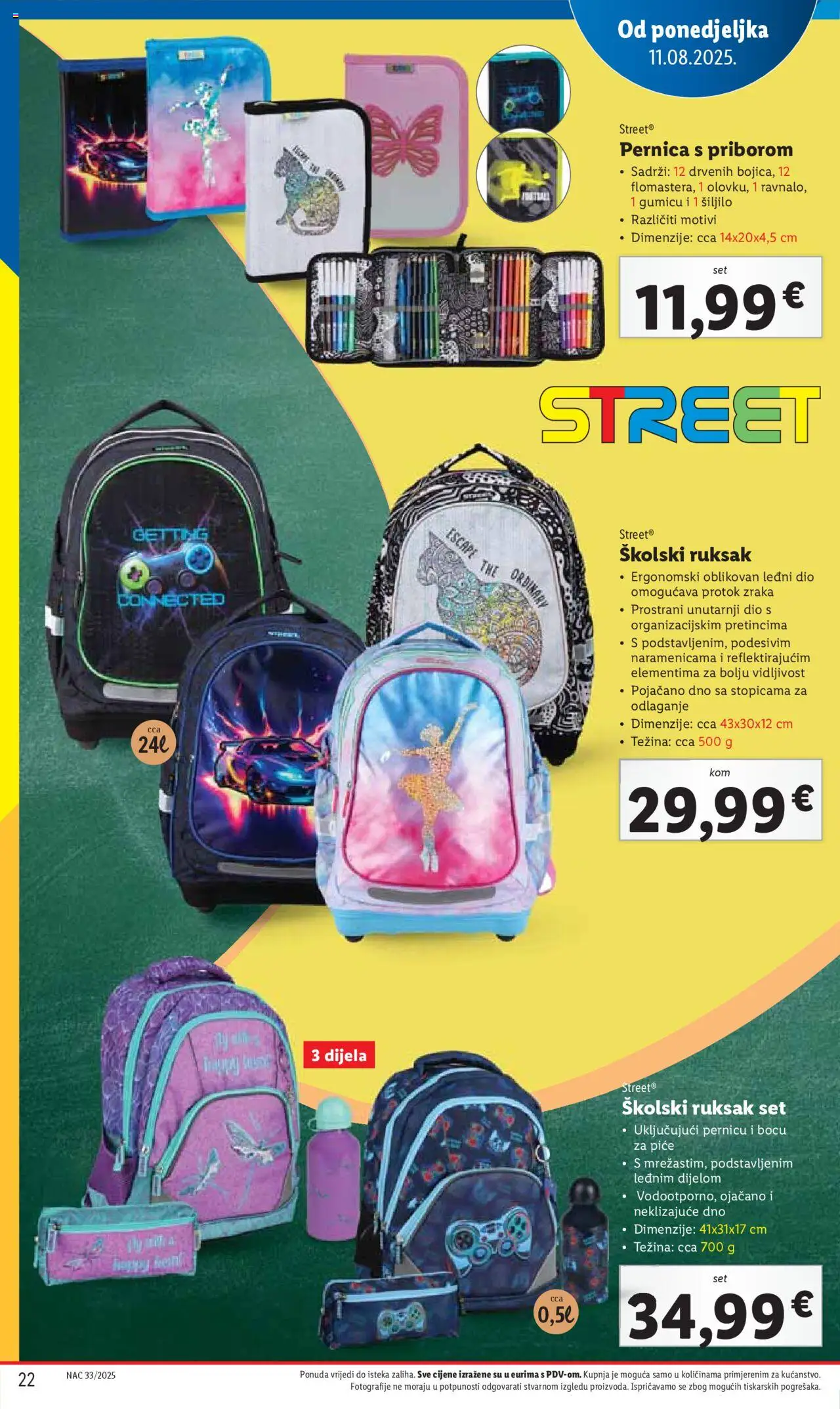 Lidl katalog | vrijedi od 31.07.2025 | Stranica: 22 | Proizvodi: Pernica, Šiljilo, Ruksak