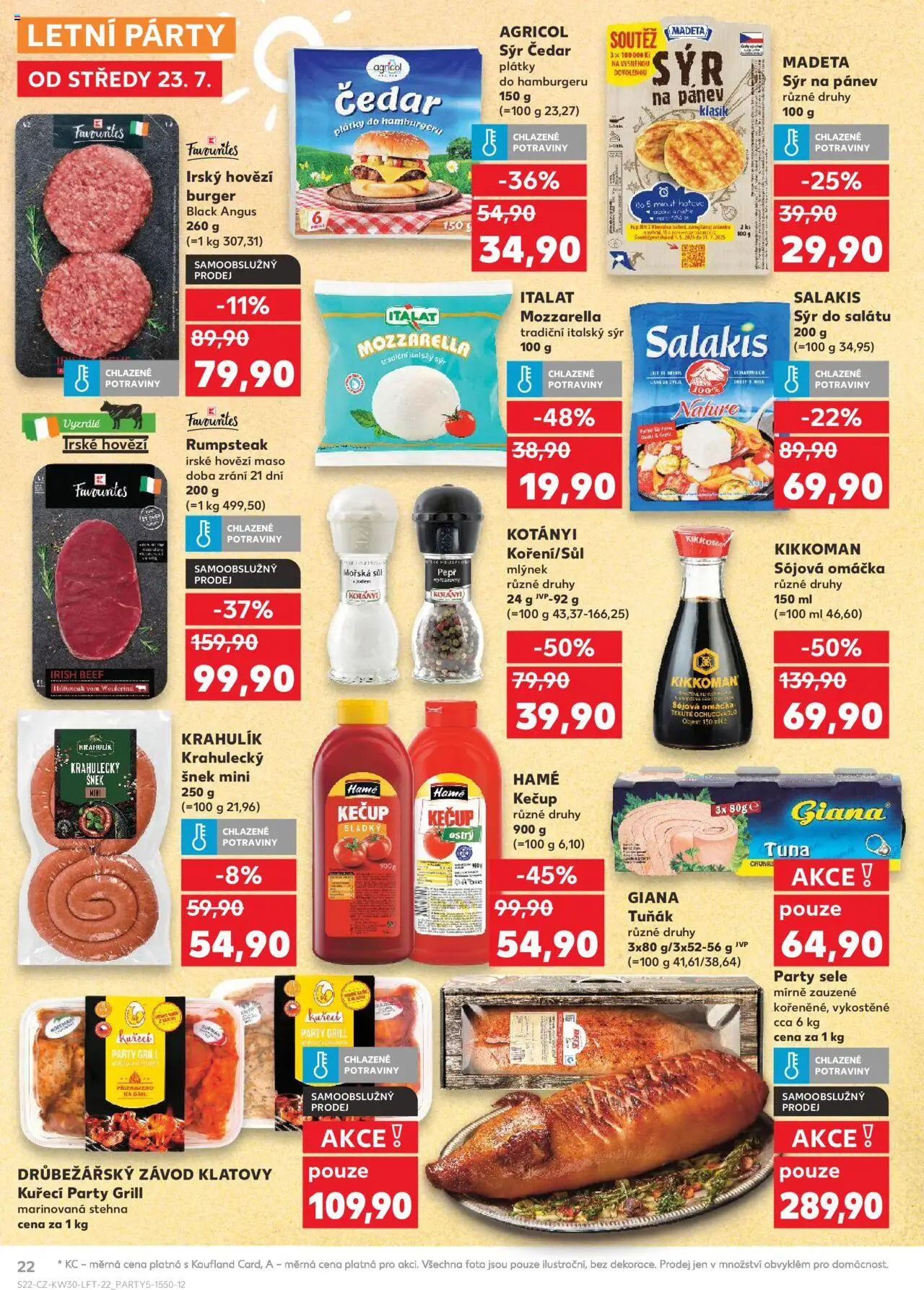 Kaufland leták - Praha 8 od 23.07.2025 | Strana: 22 | Produkty: Rumpsteak, Gril, Party sele, Cheddar