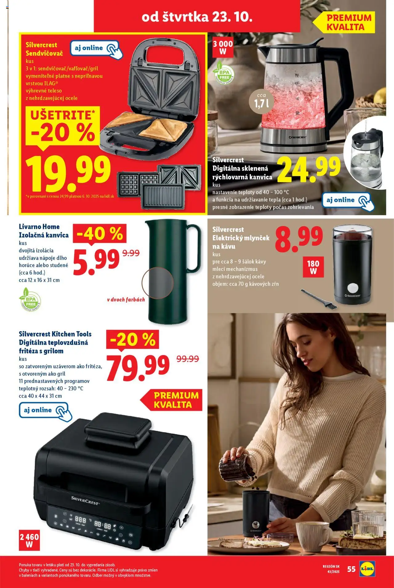 Nové Lidl akcie – leták je platný od 20.10.2025 | Strana: 93 | Produkty: Gril, Fritéza, Teplovzdušná frítéza, Rýchlovarná kanvica