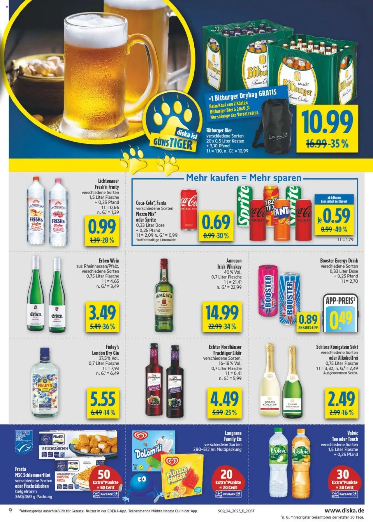 Diska - diska Angebote Sachsen-Thüringen KW34 - gültig ab dem 18.08.2025 | Seite: 9 | Produkte: Fanta, Bier, Jameson, Wein