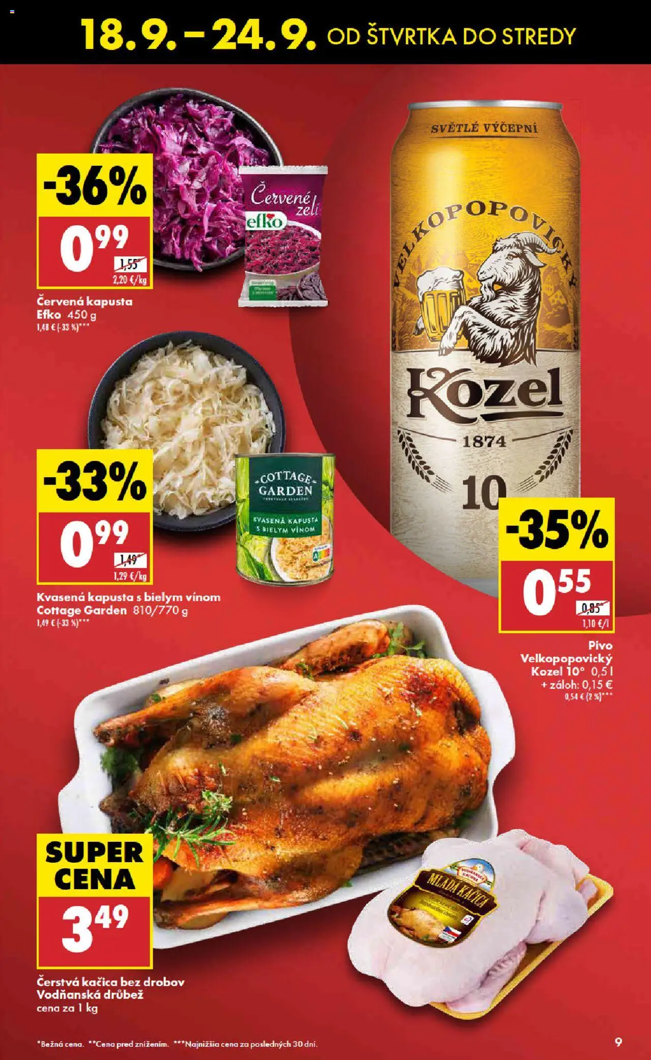 Nové Biedronka akcie – leták je platný od 18.09.2025 | Strana: 9 | Produkty: Kapusta, Pivo, Kačica