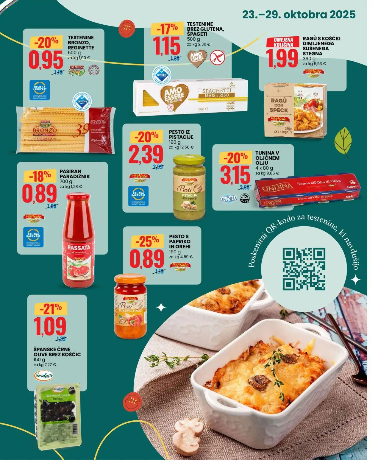 Novi Eurospin katalog ponudbe – veljaven od 23.10.2025 | Stran: 3 | Izdelki: Pistacije, Tuna, Paradiznik, Spageti