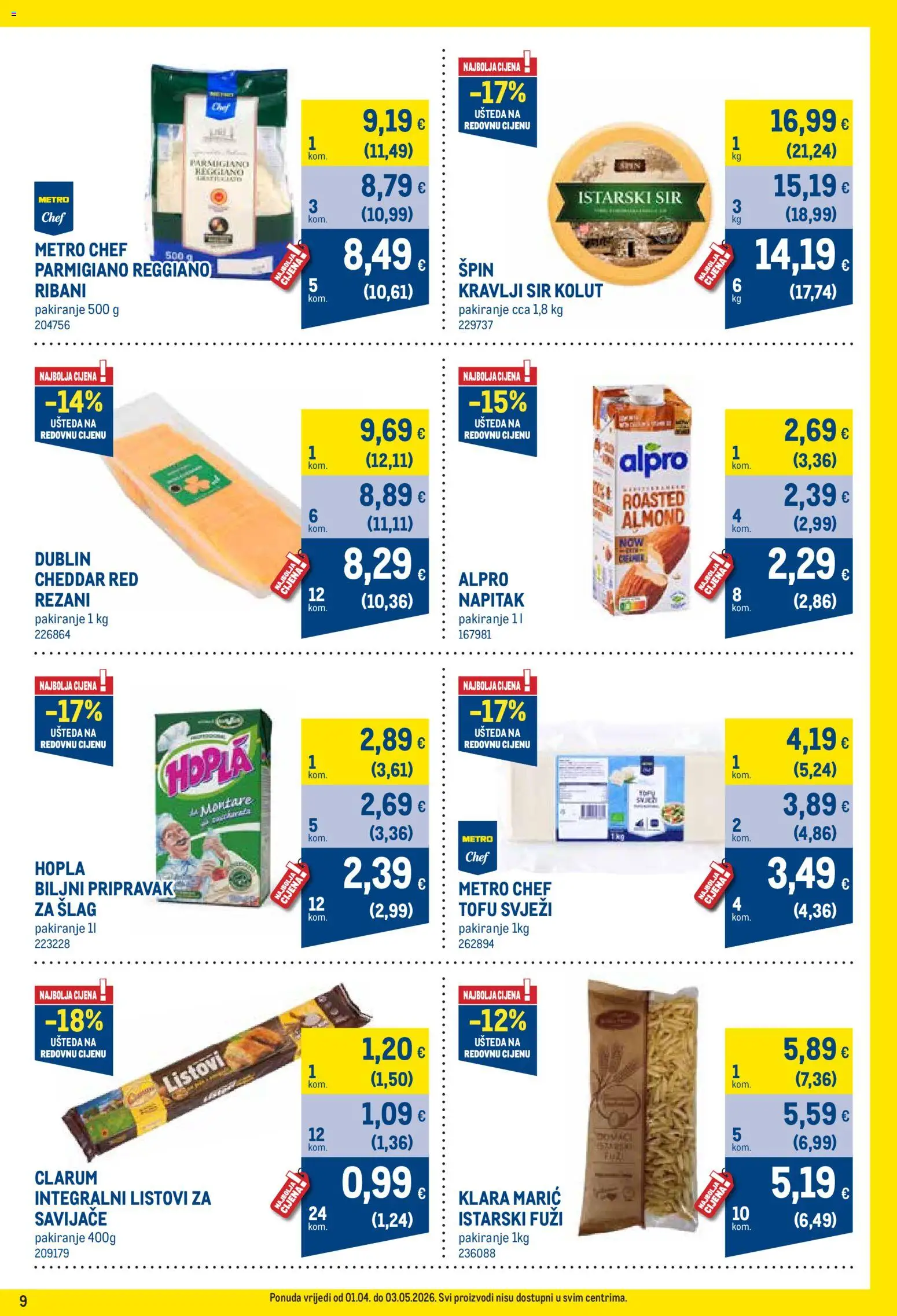 Metro katalog | vrijedi od 01.04.2026 | Stranica: 9 | Proizvodi: Sir, Alpro, Šlag, Tofu