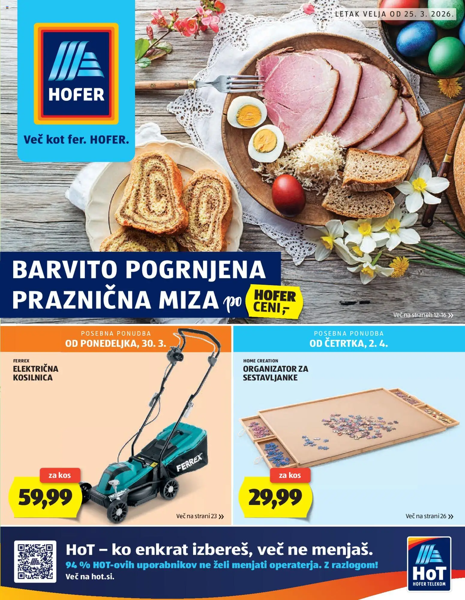 Novi Hofer katalog ponudbe – veljaven od 25.03.2026 | Stran: 1 | Izdelki: Kosilnica, Miza, Kos
