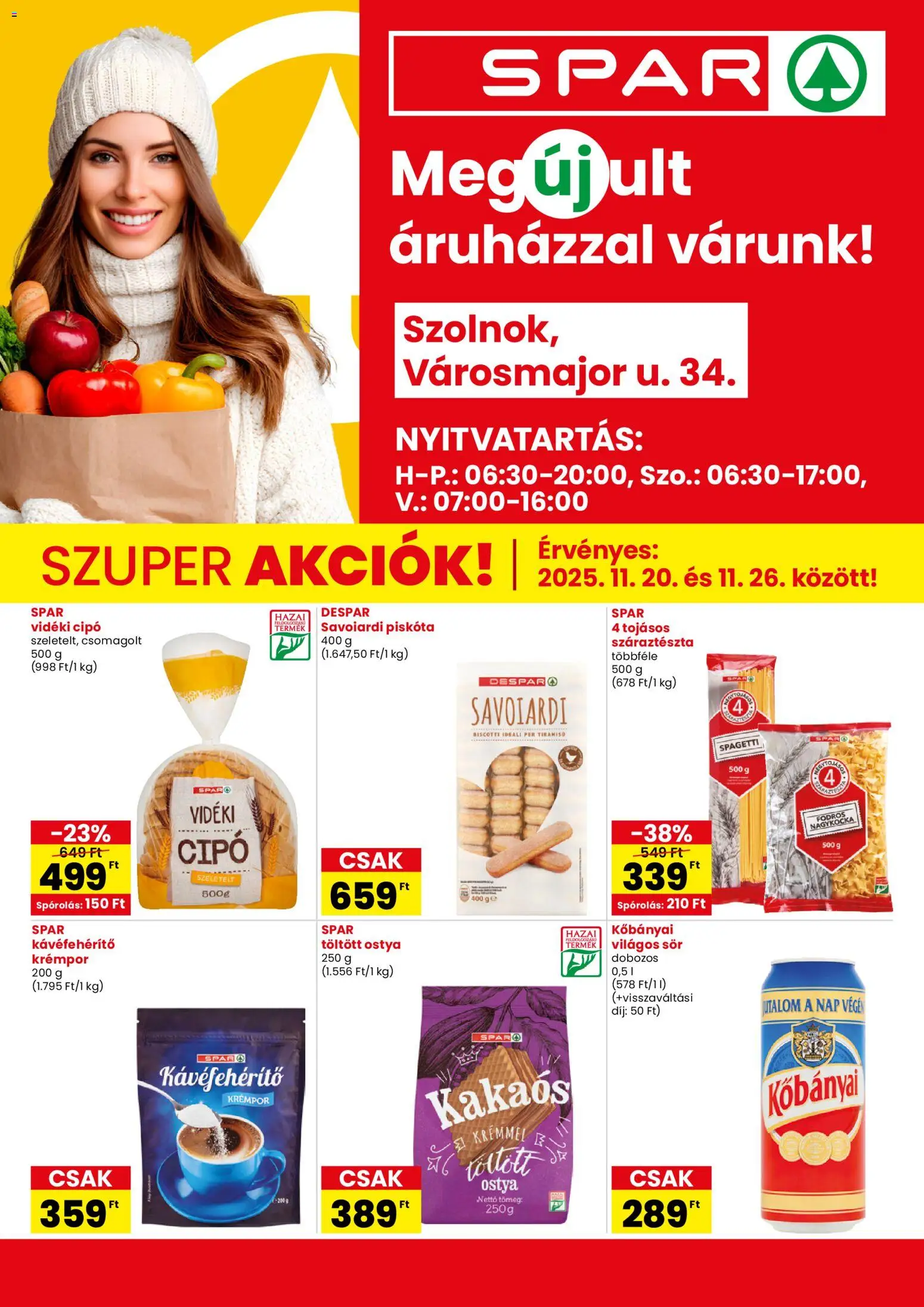 Spar akciós ujság - amely érvényes a következő dátumtól: 20.11.2025 | Oldal: 1 | Termékek: Spagetti, Sör, Kávéfehérítő, Száraztészta