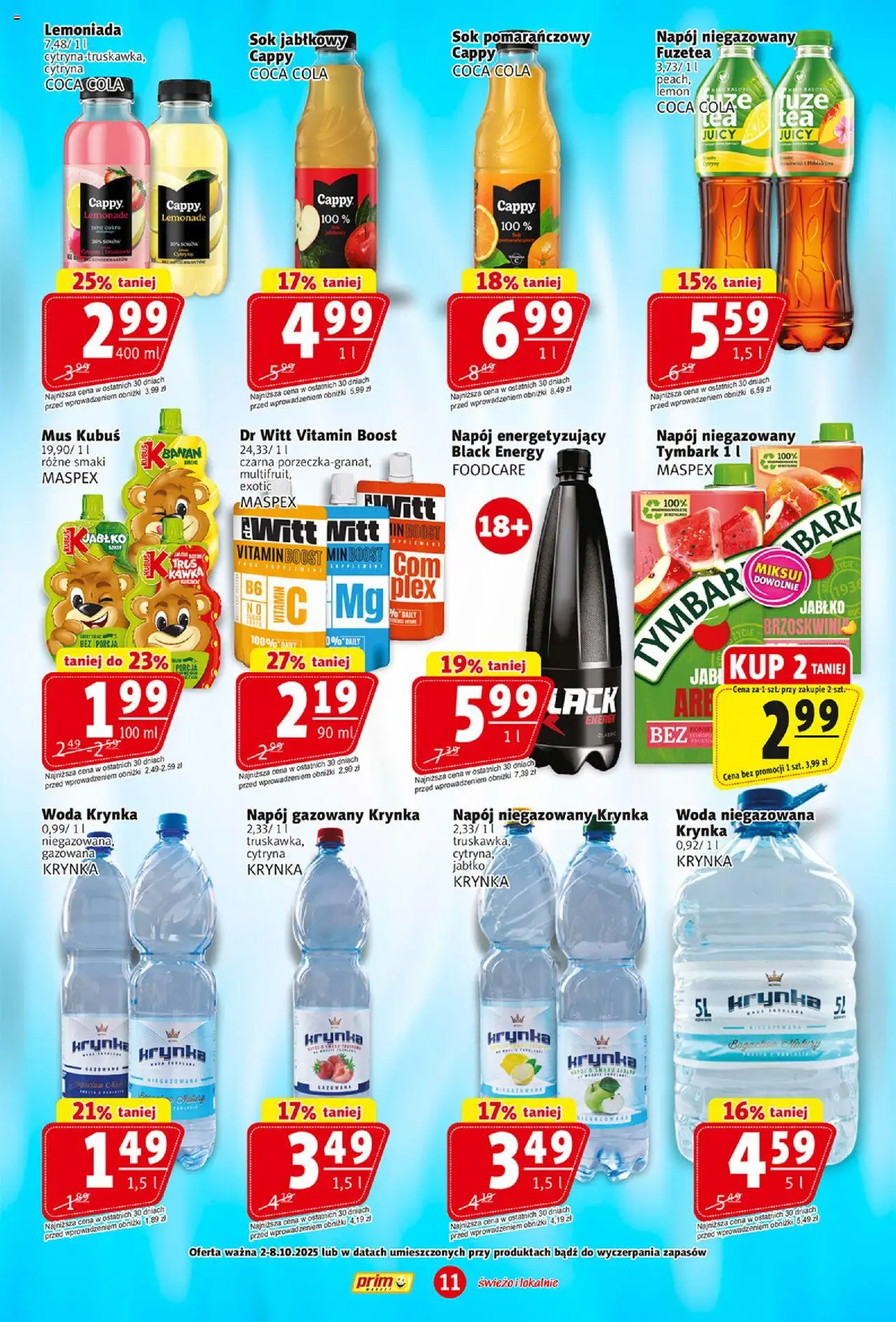 Prim Market Gazetka od 02.10.2025 | Strona: 11 | Produkty: Cytryna, Sok, Woda niegazowana, Woda