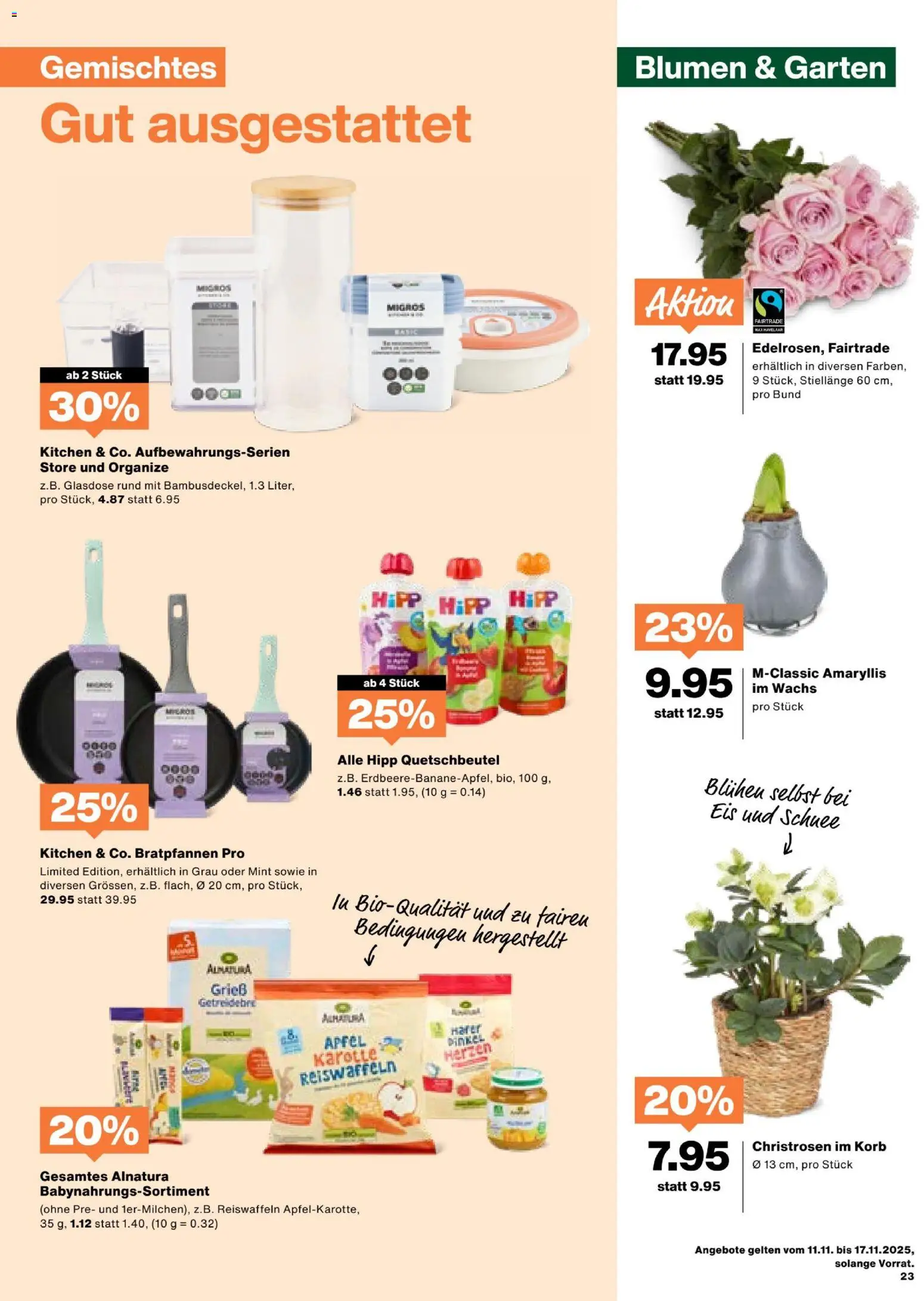 Migros Aktionen – gültig ab 11.11.2025 | Seite: 23 | Produkte: Korb, Karotte, Äpfel, Eis