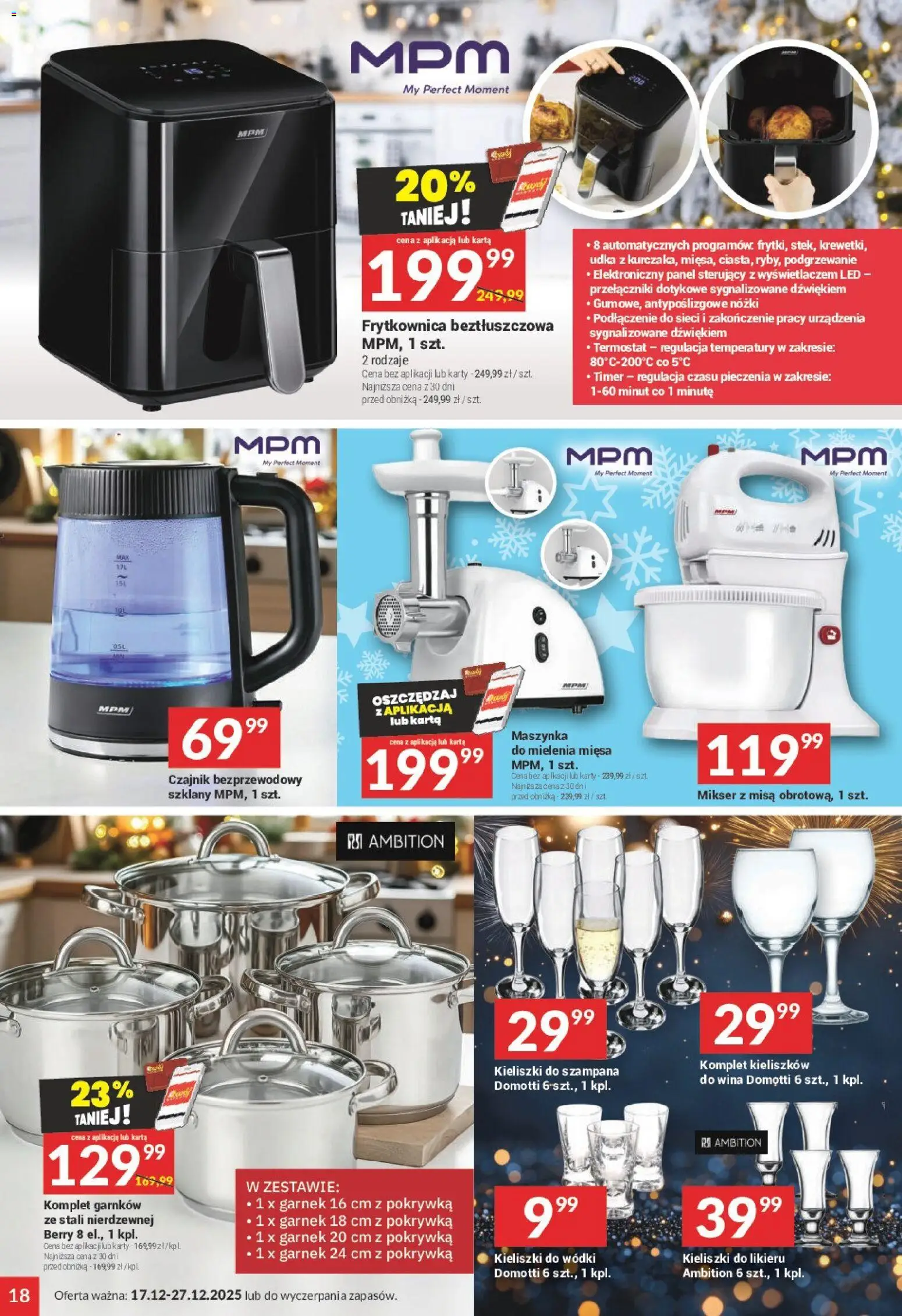Twój Market Gazetka od 17.12.2025 | Strona: 18 | Produkty: Czajnik, Mikser, Garnek, Kieliszki do wódki