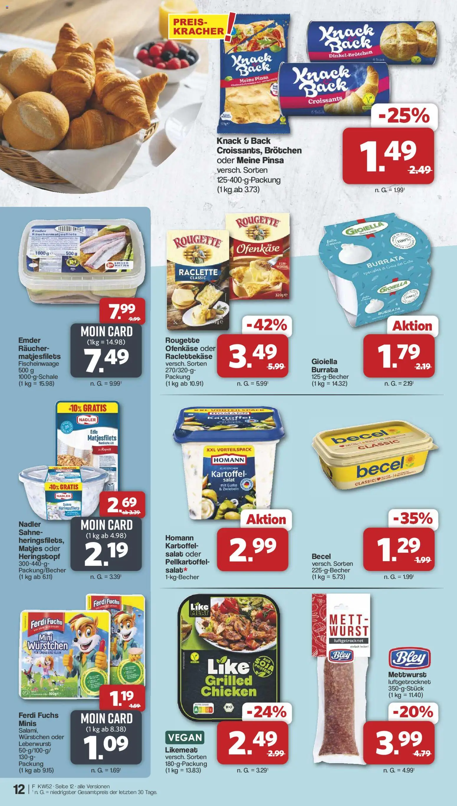 Famila Nordwest Prospekt 	 – gültig ab 22.12.2025 | Seite: 12 | Produkte: Burrata, Zwiebeln, Like meat, Salat