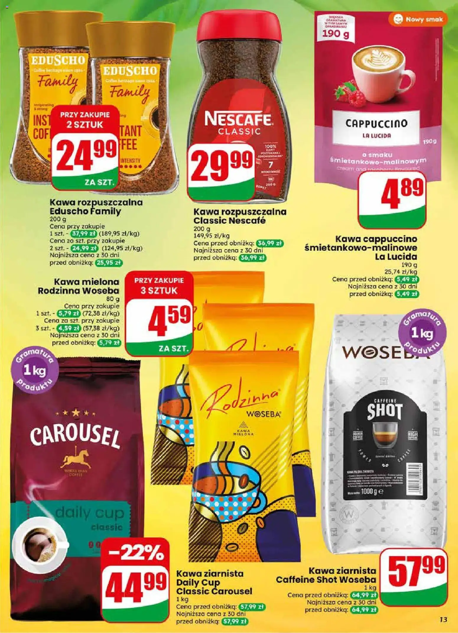 Dino gazetka od 22.04.2026 | Strona: 13 | Produkty: Nescafe, Kawa ziarnista, Kawa rozpuszczalna, Kawa