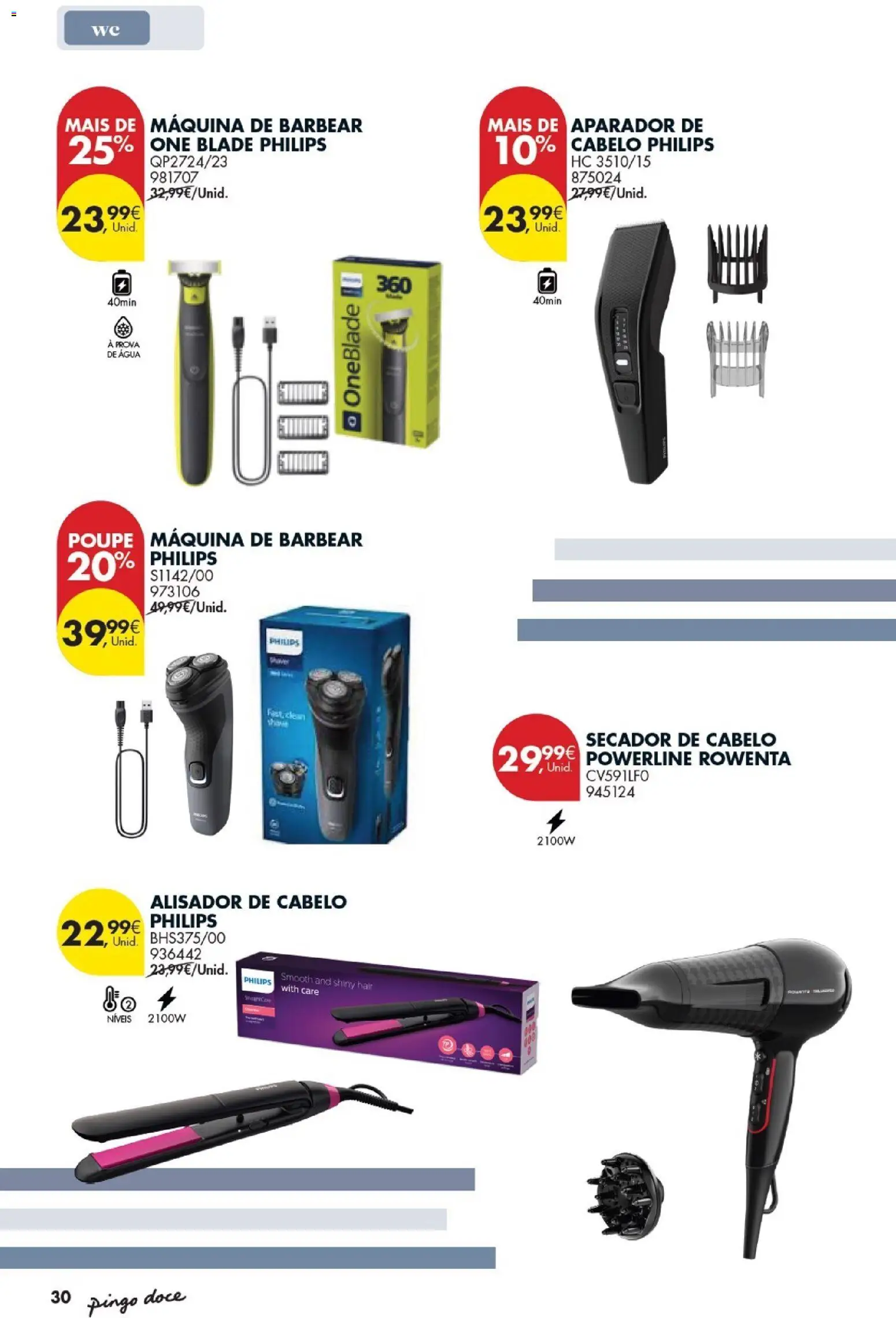 Pingo Doce - Bazar Inverno │ válido de 13.01.2026 | Página: 30 | Produtos: Agua, Secador, Secador de cabelo, Alisador de cabelo
