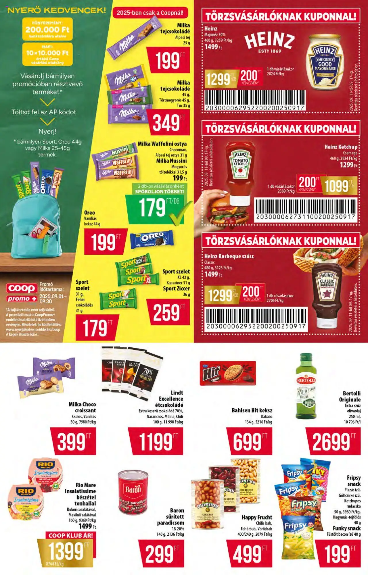 COOP akciós ujság - amely érvényes a következő dátumtól: 11.09.2025 | Oldal: 8 | Termékek: Waffelini, Étcsokoládé, Keksz, Készétel