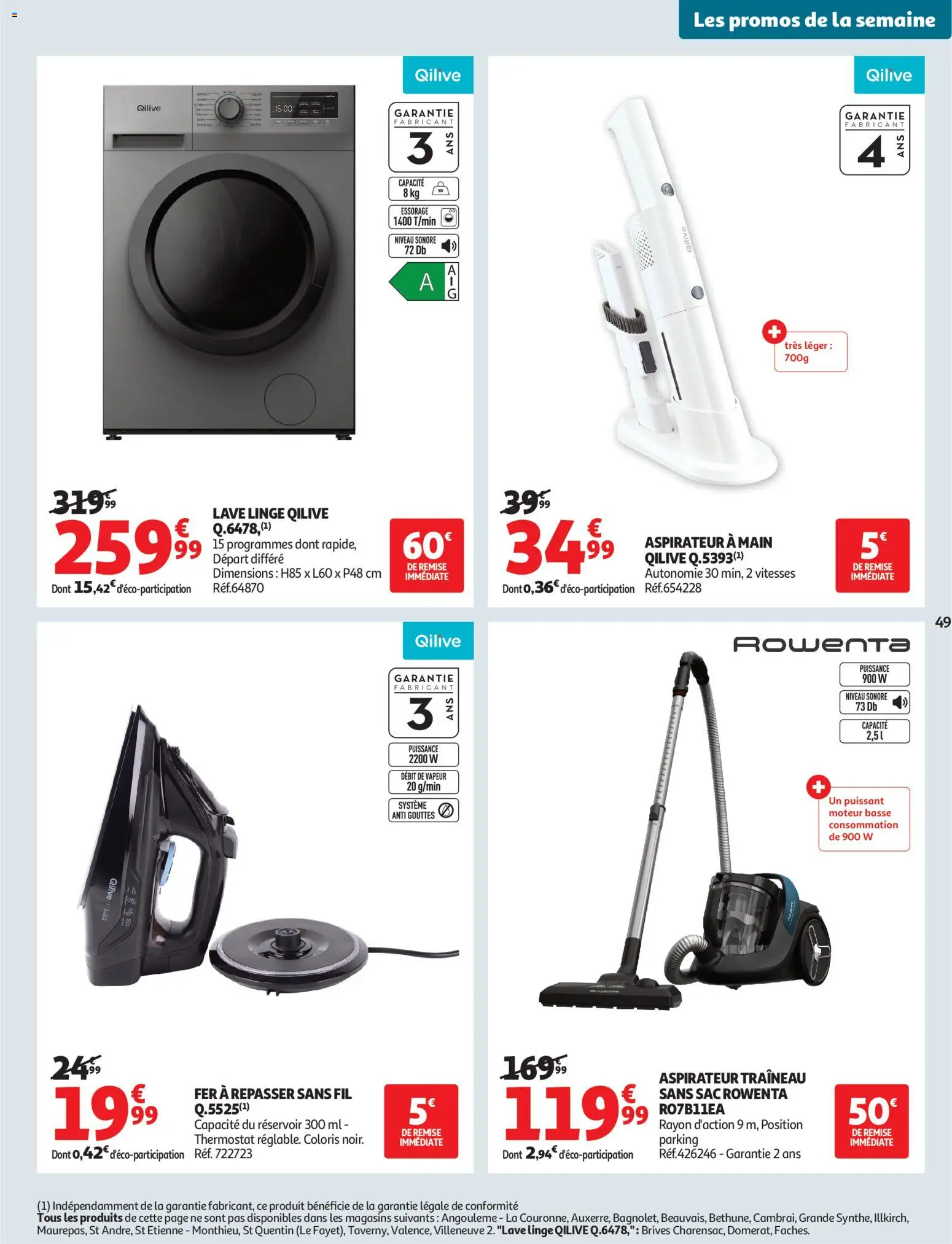 {H1} | Page: 49 | Produits: Lave linge, Sac, Aspirateur, Fer à repasser