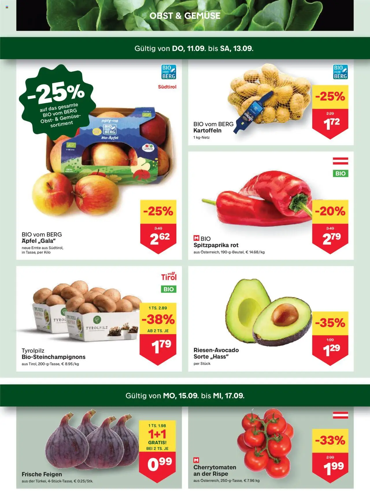 MPREIS Absam gültig ab 11.09.2025 | Seite: 2 | Produkte: Kartoffeln, Gemüse, Obst