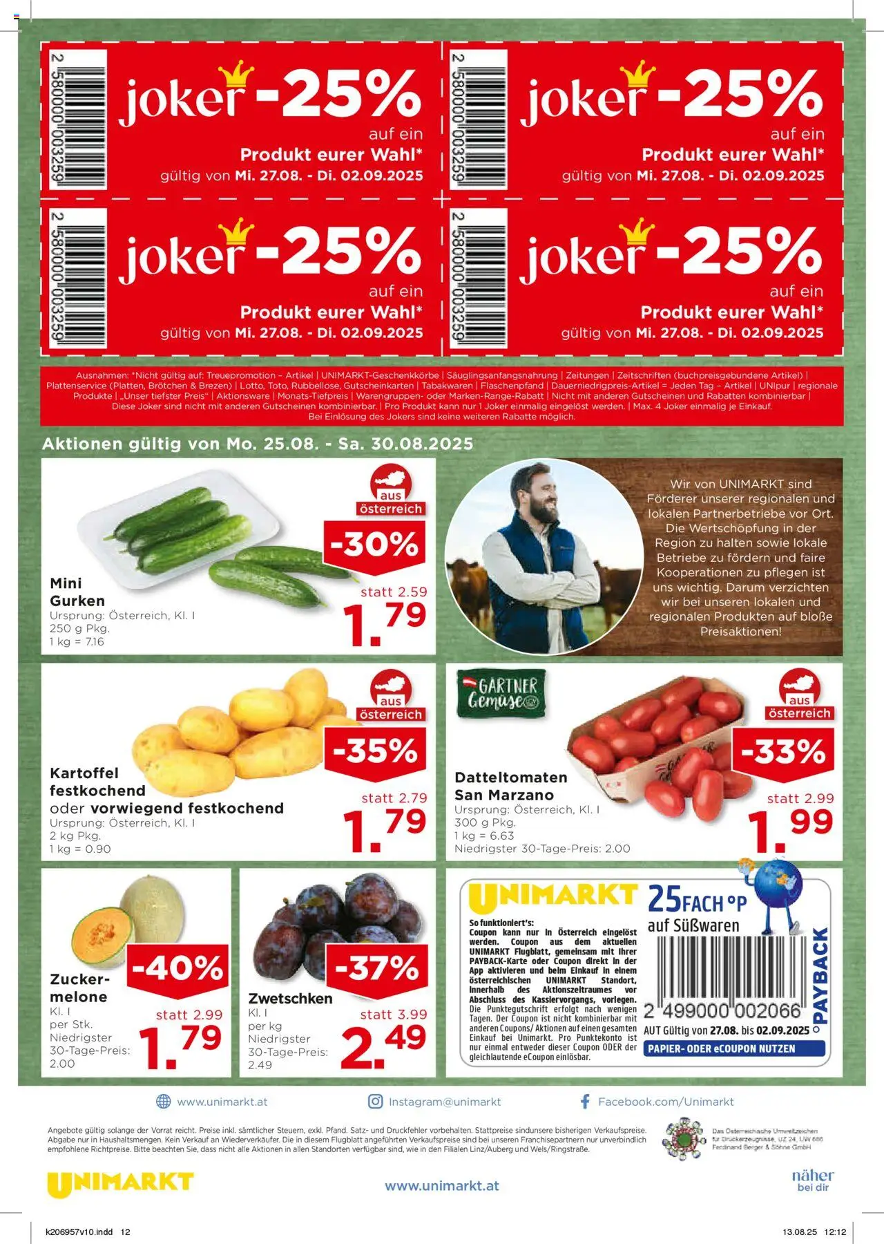 Unimarkt Nord gültig ab 27.08.2025 | Seite: 12 | Produkte: Gurken, Gemüse, Zucker, Melone