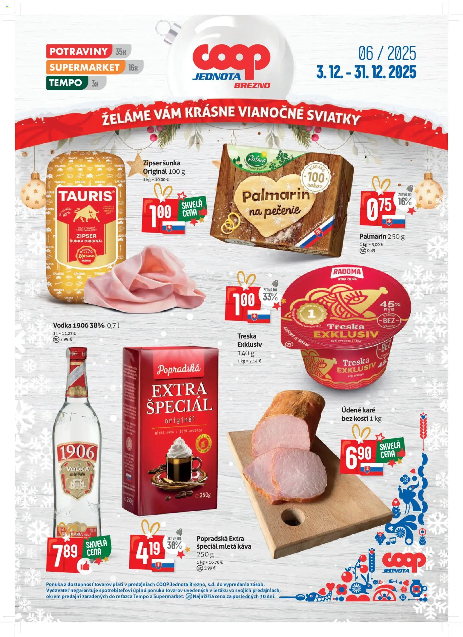 Nové COOP Jednota akcie – leták je platný od 03.12.2025 | Strana: 1 | Produkty: Káva, Ryba, Vodka, Treska