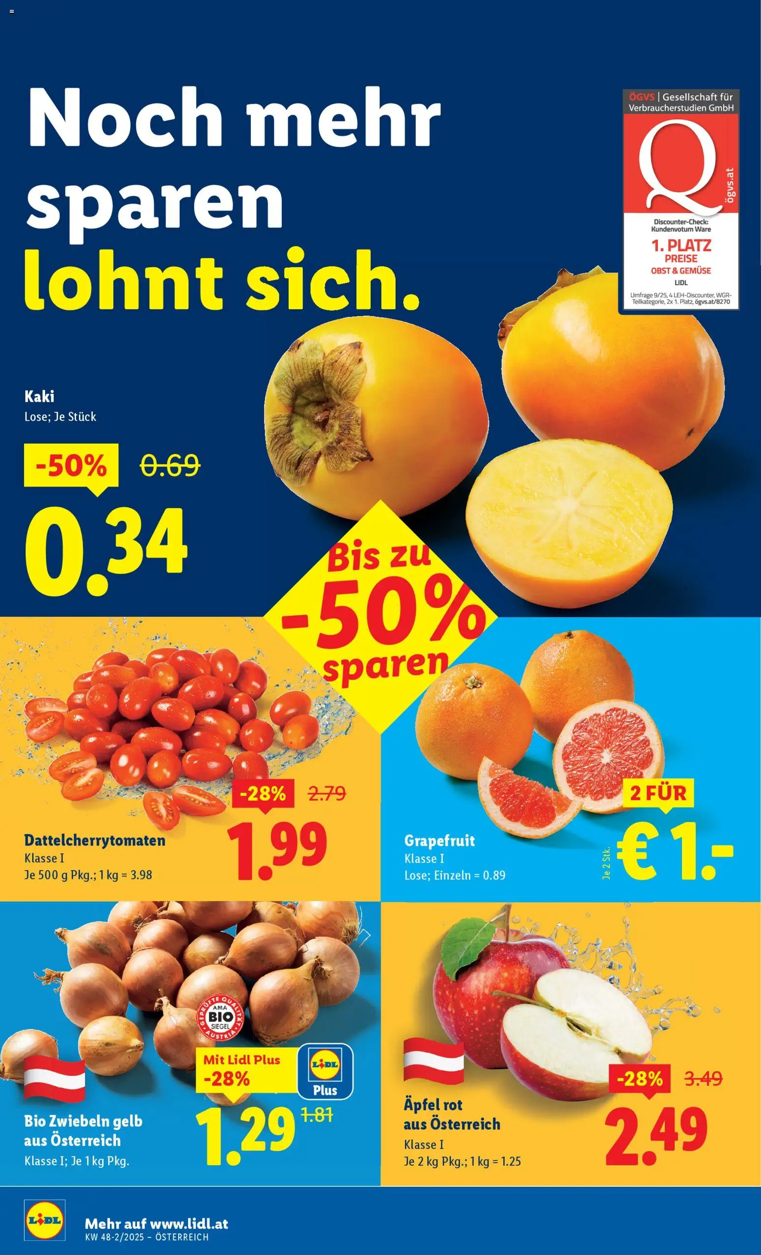 Lidl Flugblatt - Eisenstadt, Ebenfurth, Mattersburg gültig ab 27.11.2025 | Seite: 4 | Produkte: Grapefruit, Zwiebeln, Gemüse, Obst